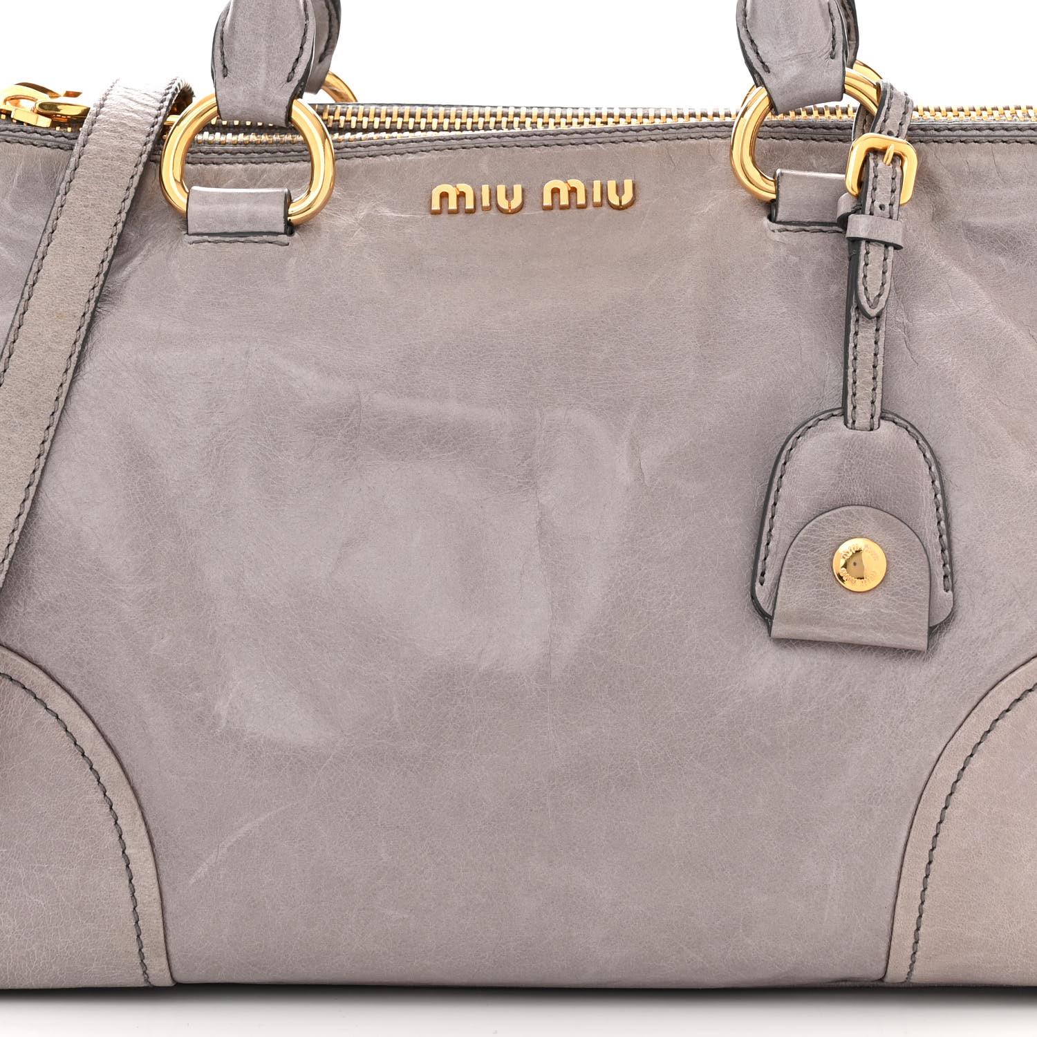 MIU MIU Vitello Shine Top Handle Satchel Peltro 1533623