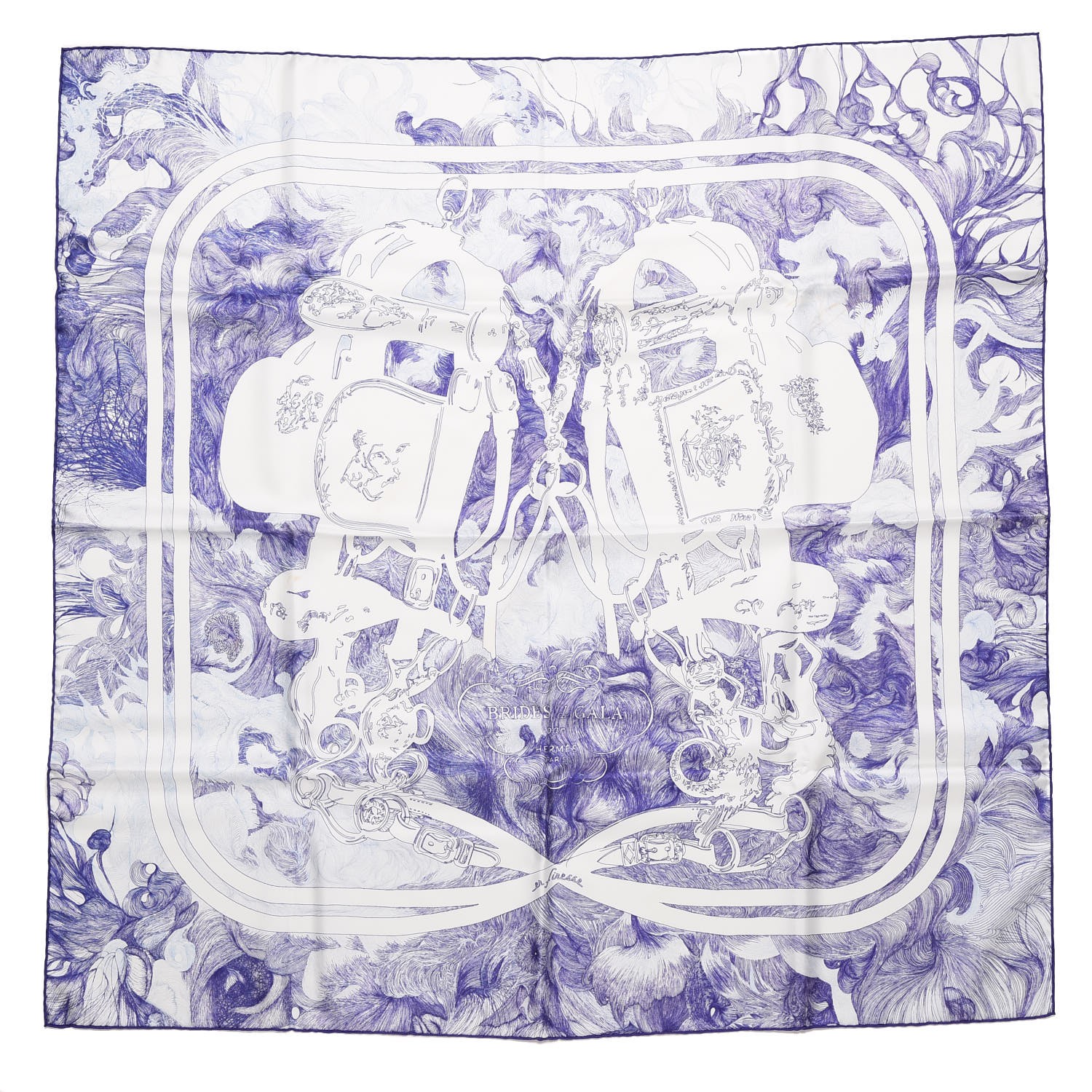 HERMES Silk Brides de Gala En Finesse Scarf 90 Encre Blanc