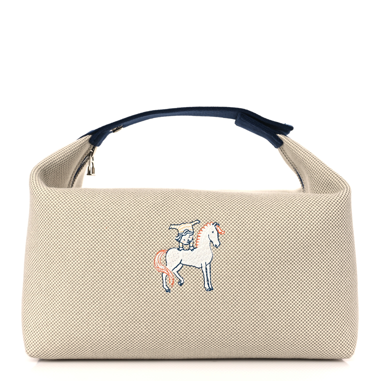 HERMES Canvas Large Bride-A-Brac Cabriole Case Bleu Nattier