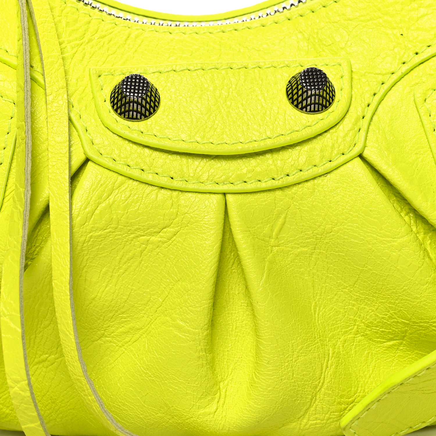 BALENCIAGA Agneau Arena Le Cagole Shoulder Bag XS Fluo