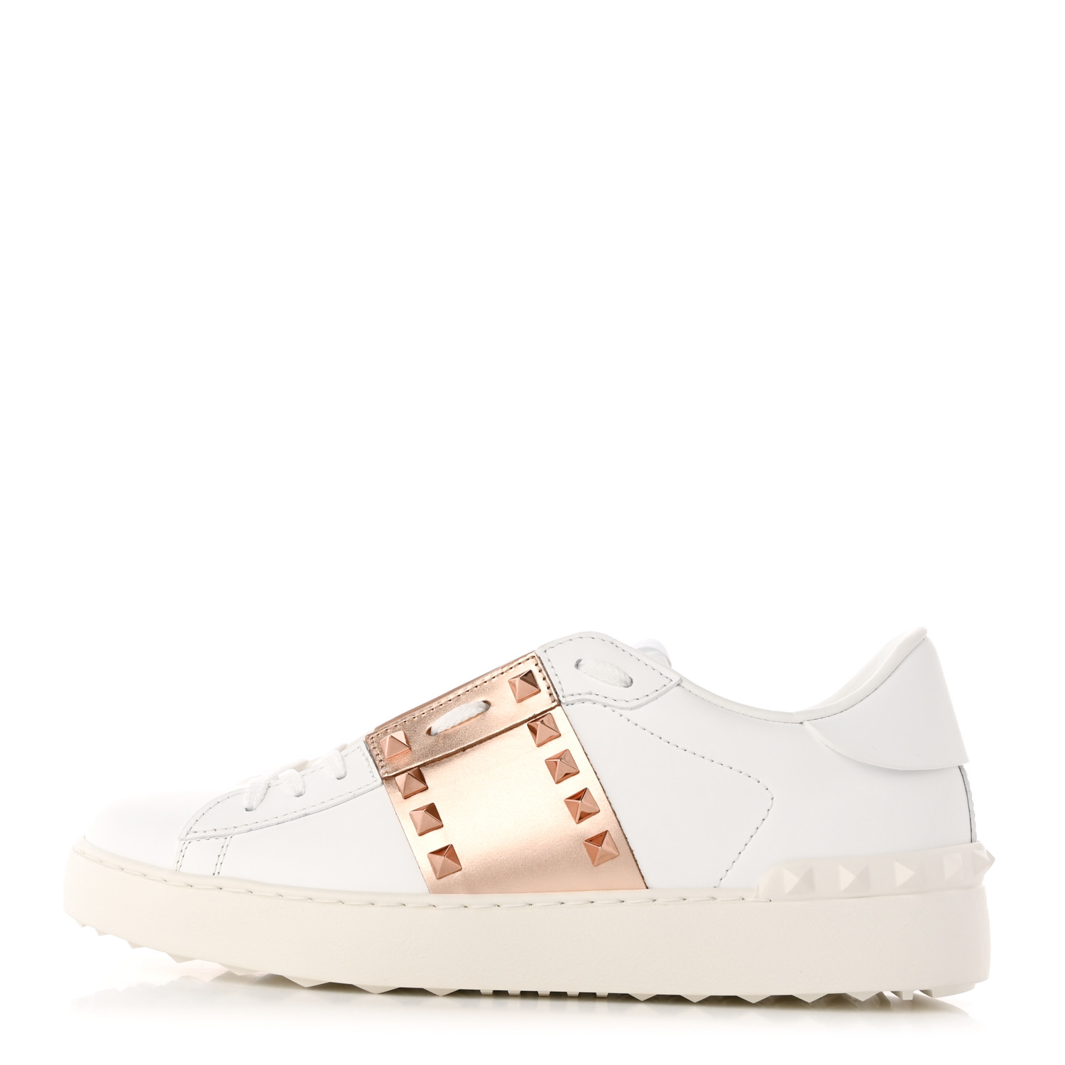 VALENTINO GARAVANI Calfskin Rockstud Open Sneakers 39 White