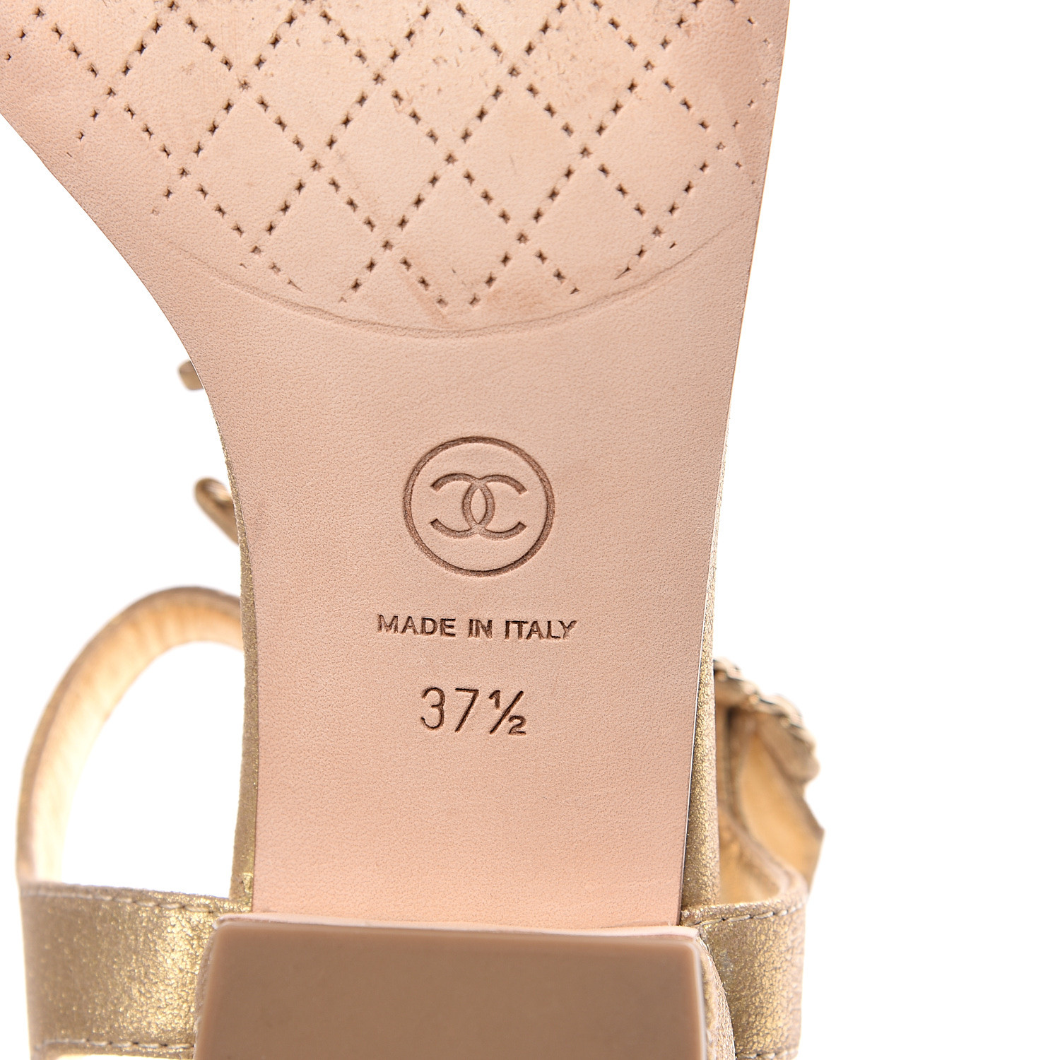 CHANEL Metallic Lambskin Chain CC Logo Thong Sandals 37.5
