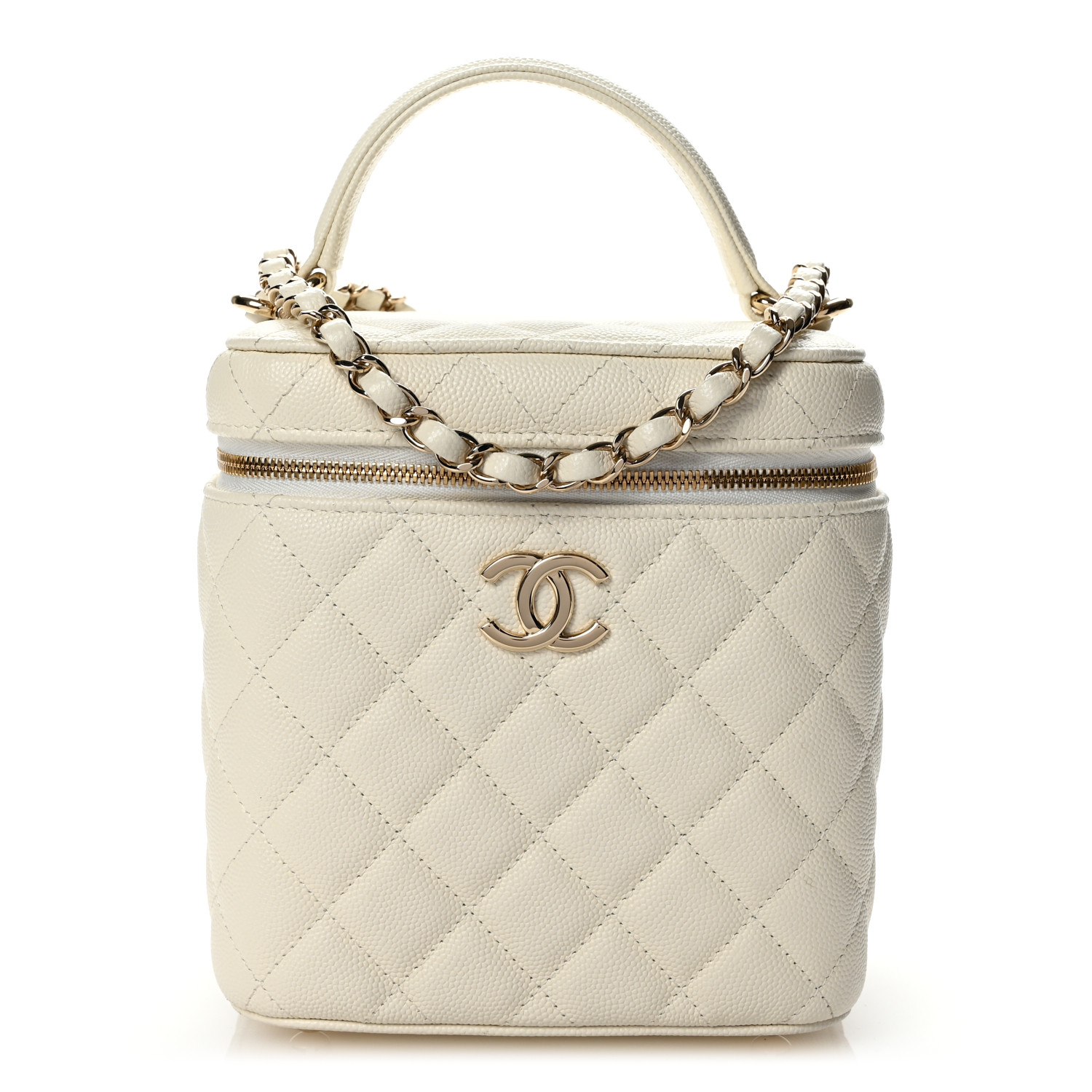 CHANEL ★ Chanel Chain and Charm Vanity Case White Chanel Vanity Case White New - Vintage Lux