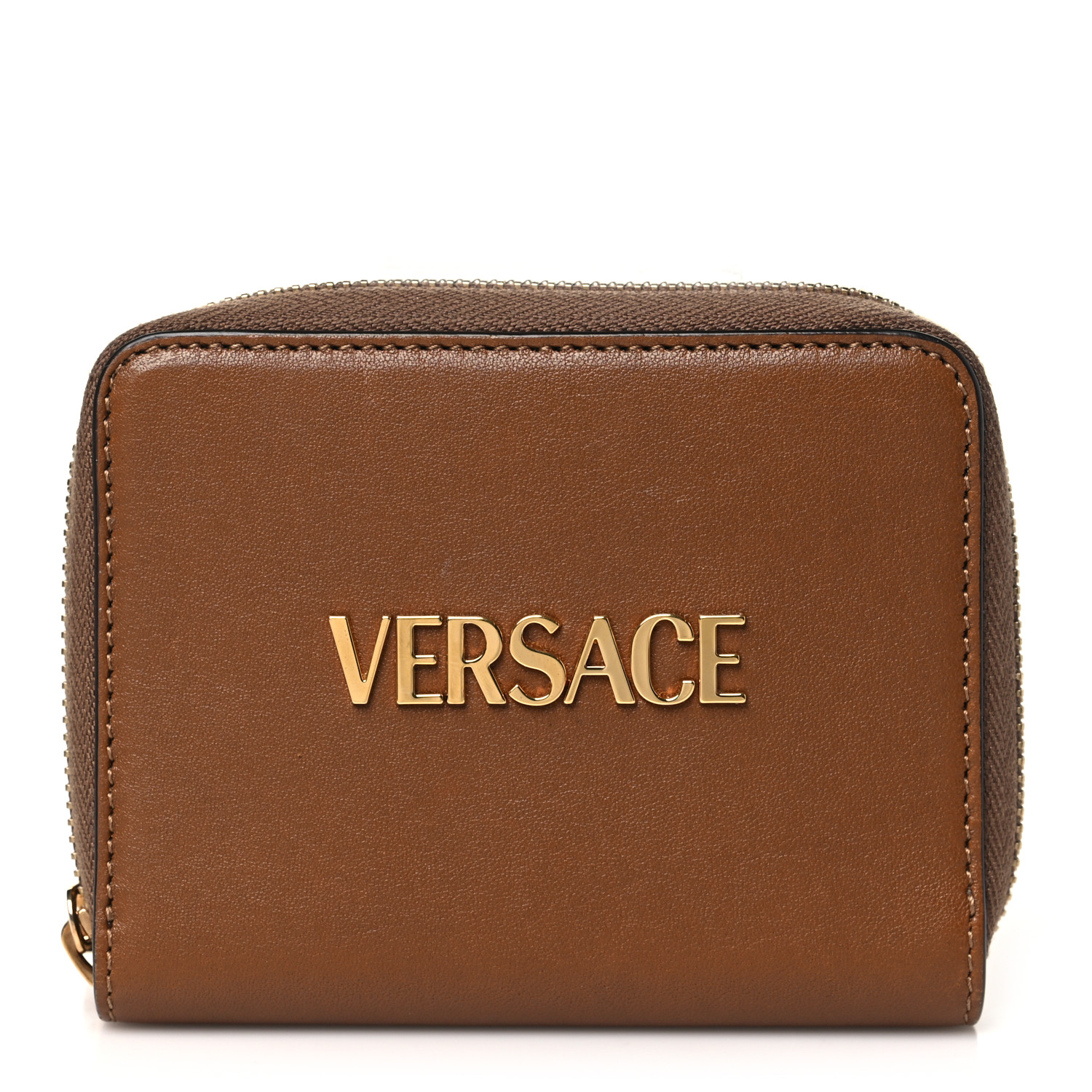 VERSACE Calfskin Compact Tag Wallet Brown 1643357 | FASHIONPHILE