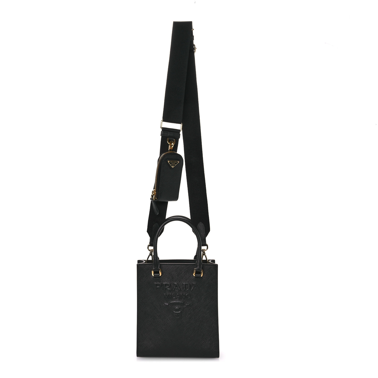 PRADA Saffiano Lux Embossed Logo Mini Shoulder Bag Black