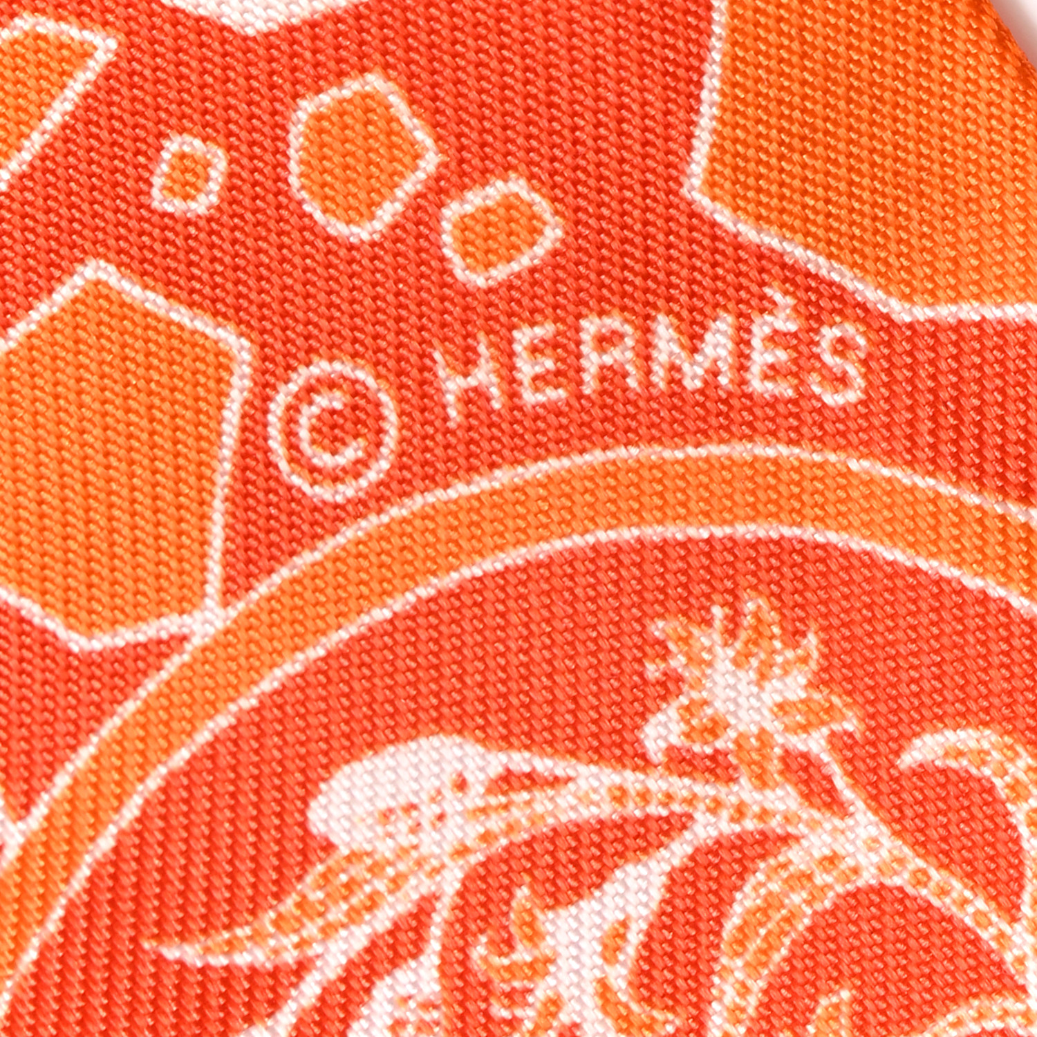 HERMES Silk La Danse Des Amazones Twilly Orange Corail White