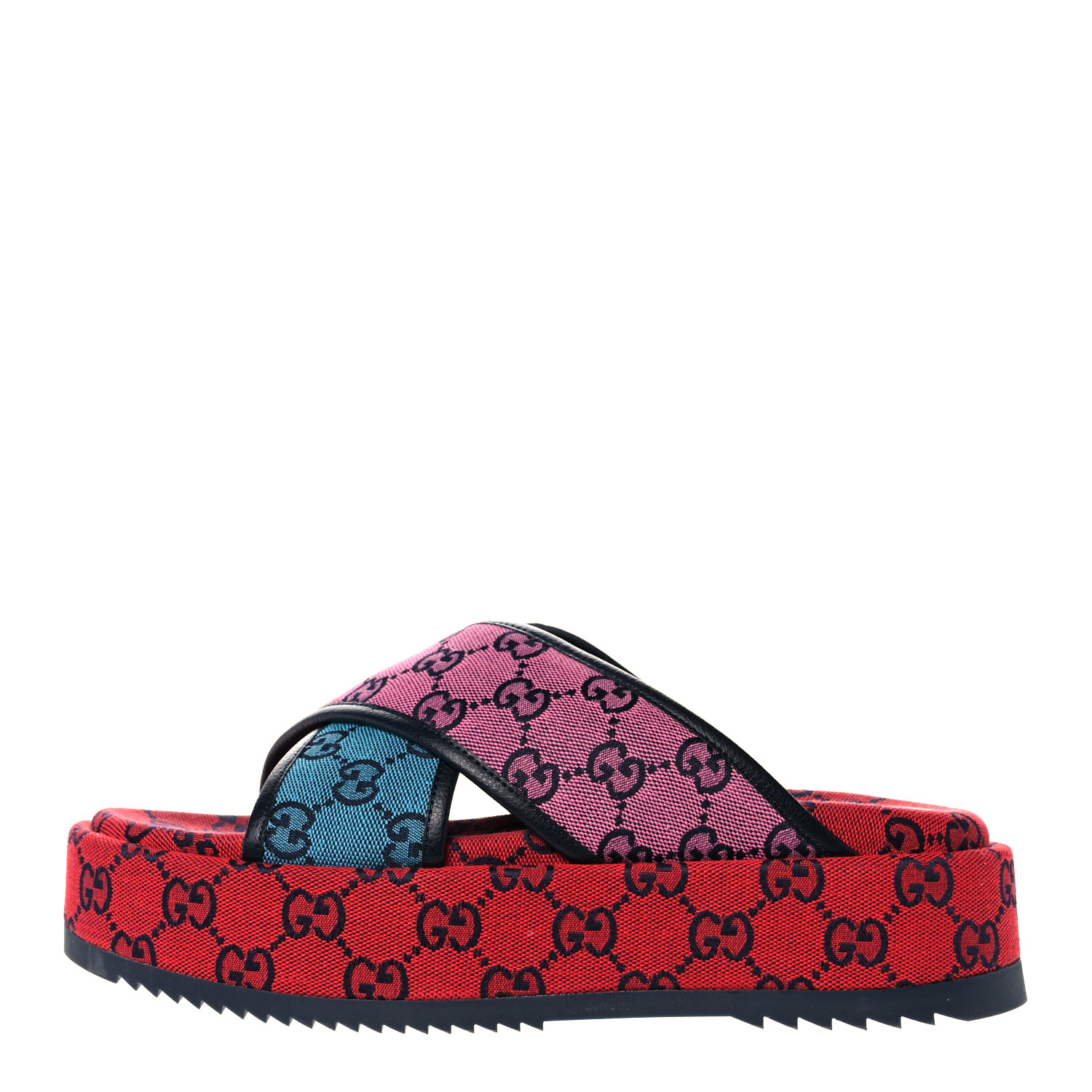 GUCCI Monogram Multicolor Criss Cross Platform Slide Sandals