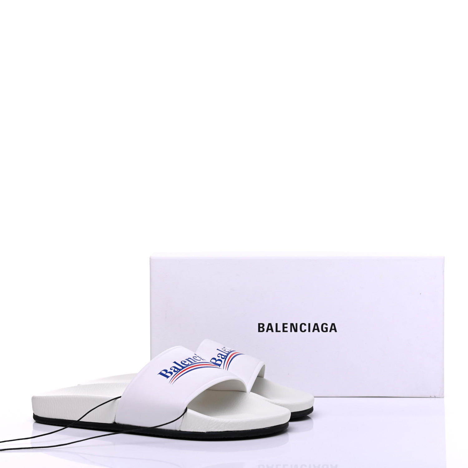 BALENCIAGA Nappa Political Campaign Logo Womens Pool Slide