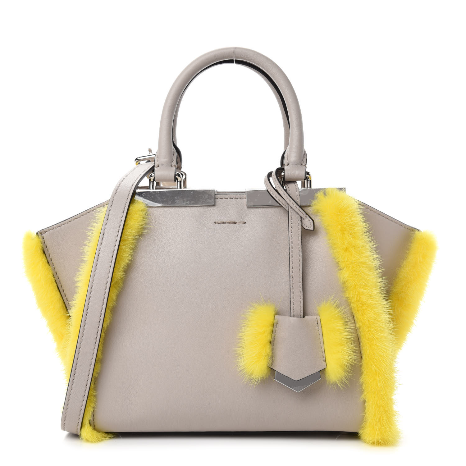 FENDI Vitello Dolce Mink Fur Mini 3jours Tote Beige Yellow