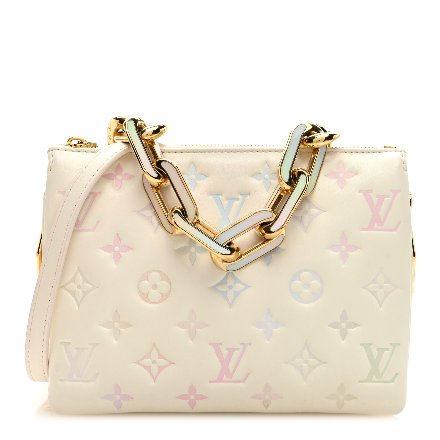 LOUIS VUITTON Lambskin Monogram Embossed Coussin BB Quartz