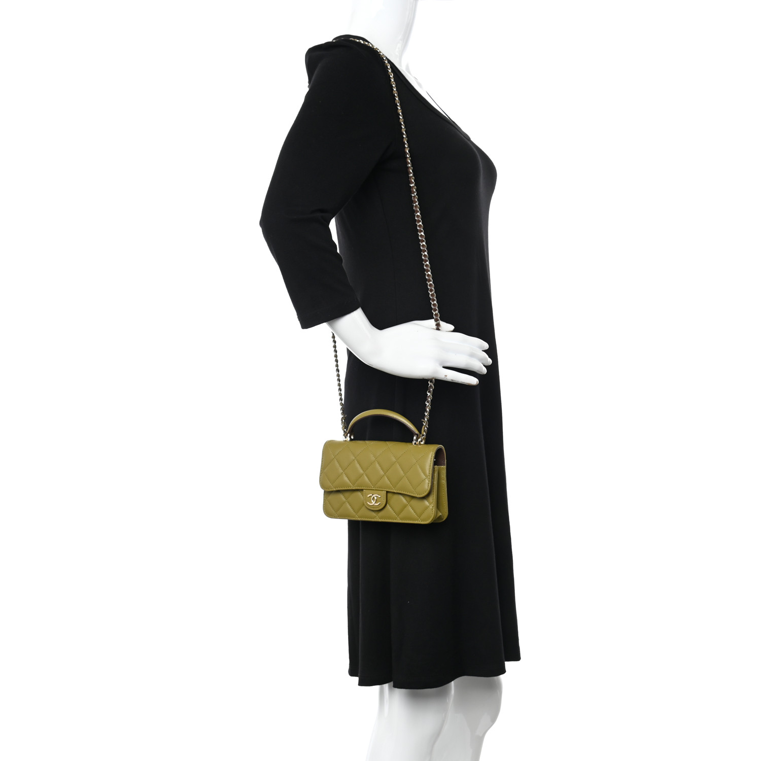 CHANEL Lambskin Quilted Flap Phone Holder With Chain Green