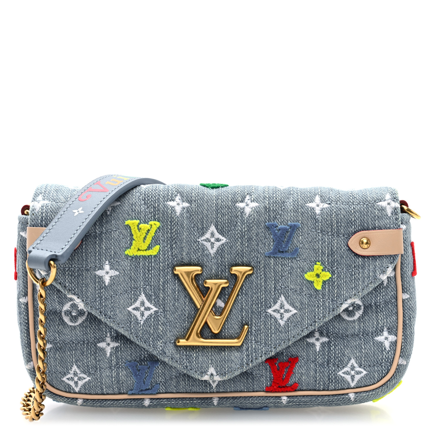 LOUIS VUITTON Embroidered Monogram Denim New Wave Chain