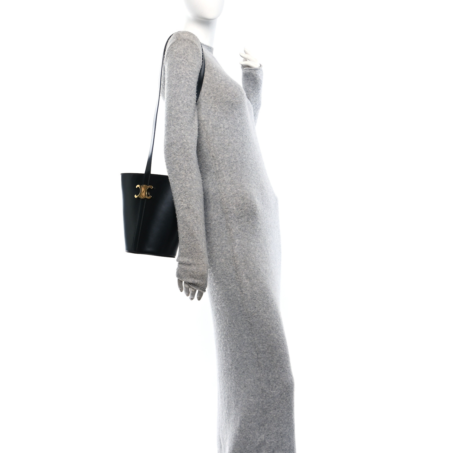 関税込 ハンドバッグ CELINE BUCKET TRIOMPHE handbag CELINE Shiny Calfskin Triomphe Bucket Bag Black 1690089