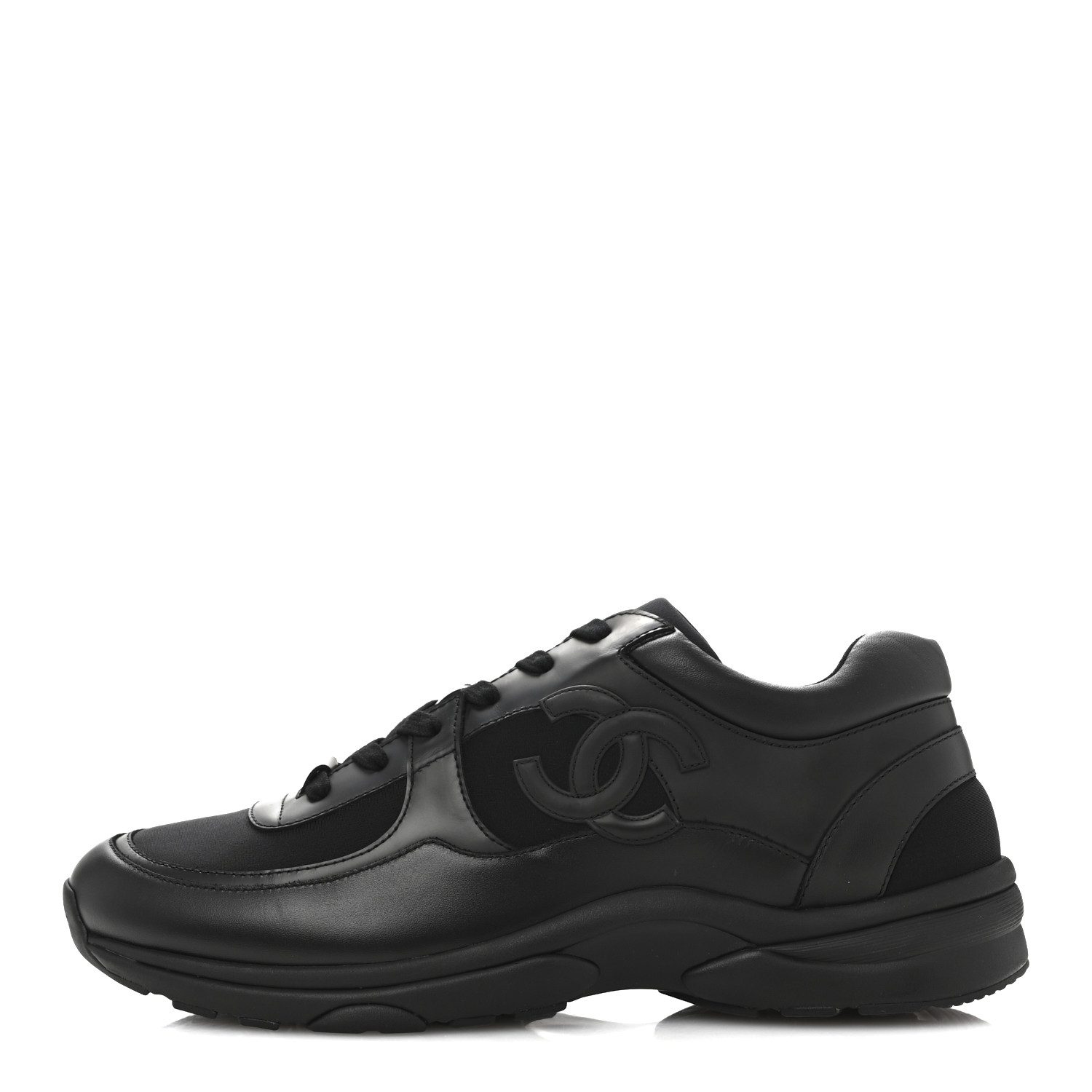 CHANEL Lambskin Fabric CC Uniform Mens Sneakers 44 Black