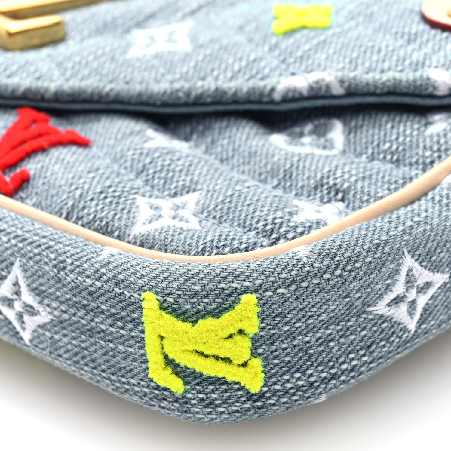 Louis Vuitton 青色 刺繍 ノースリーブ M LOUIS VUITTON Monogram Jacquard Denim Onthego MM Bleu 969471