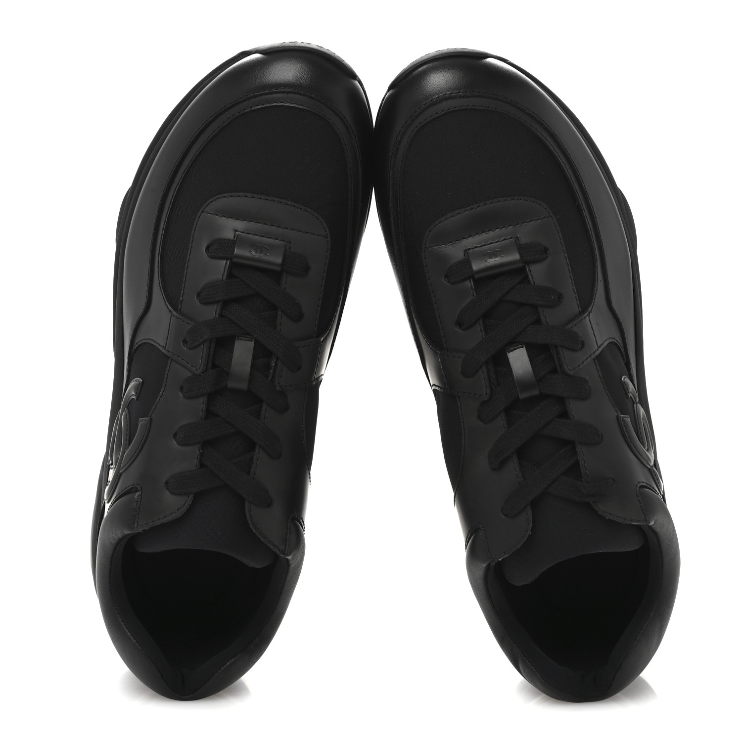 CHANEL Lambskin Fabric CC Uniform Mens Sneakers 44 Black