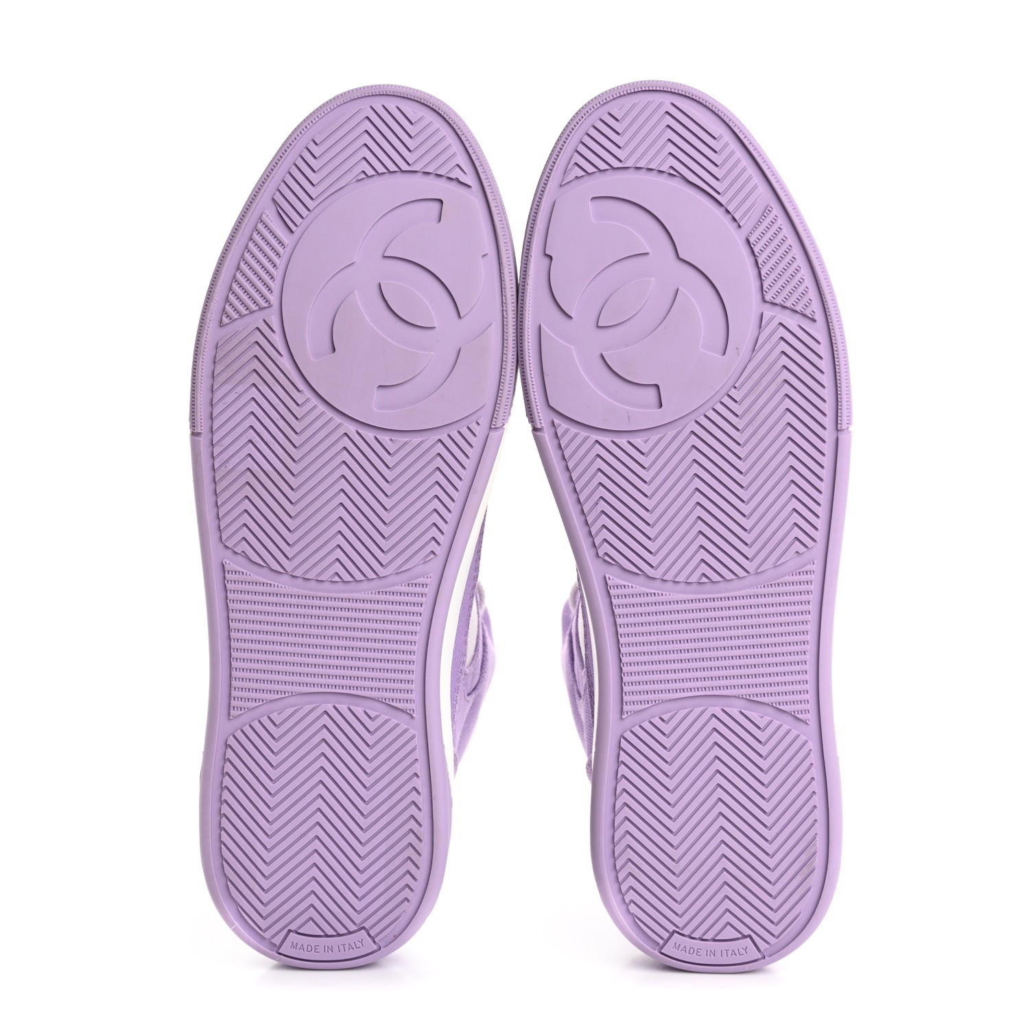CHANEL Cotton High Top Sneakers 38 Purple White 1694785