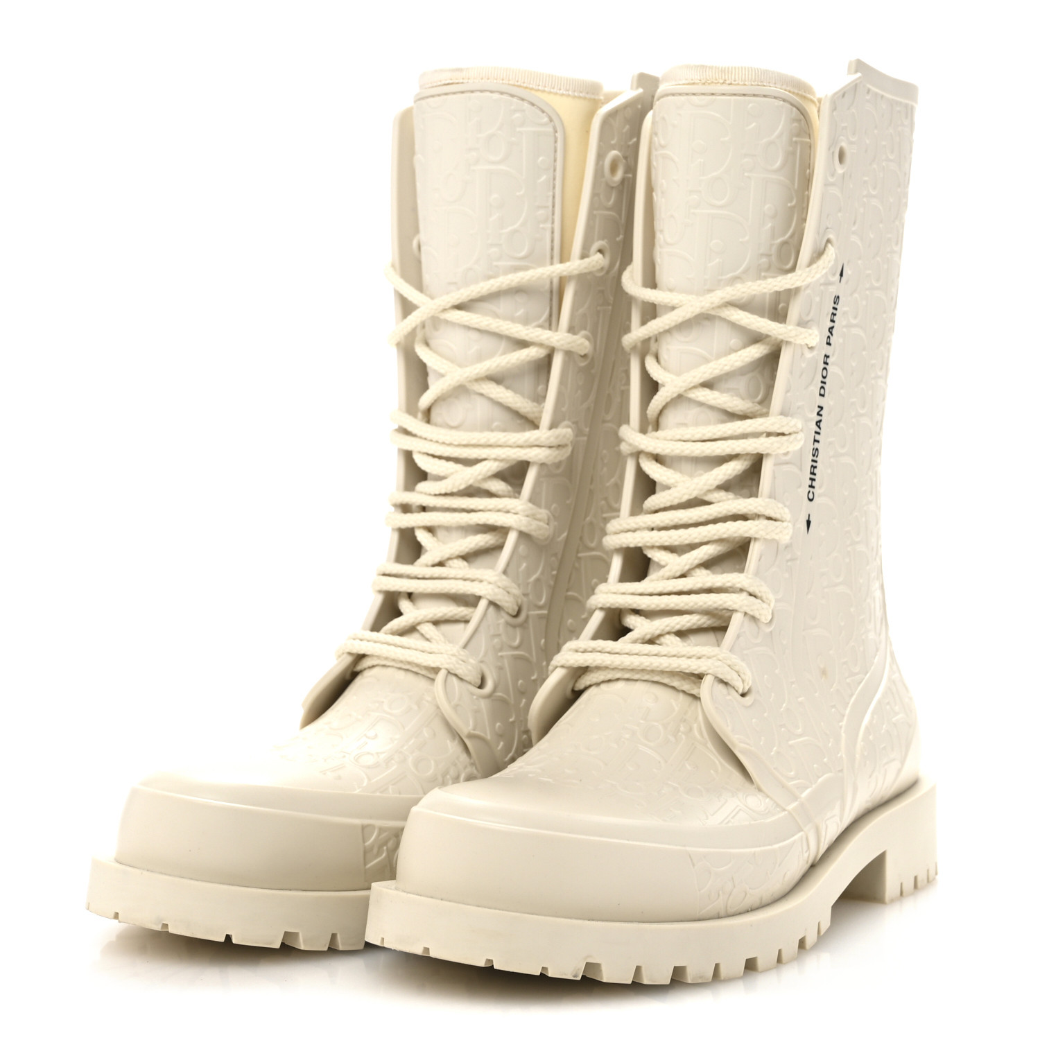 CHRISTIAN DIOR Oblique Rubber Diorcamp Boots 38 Off White