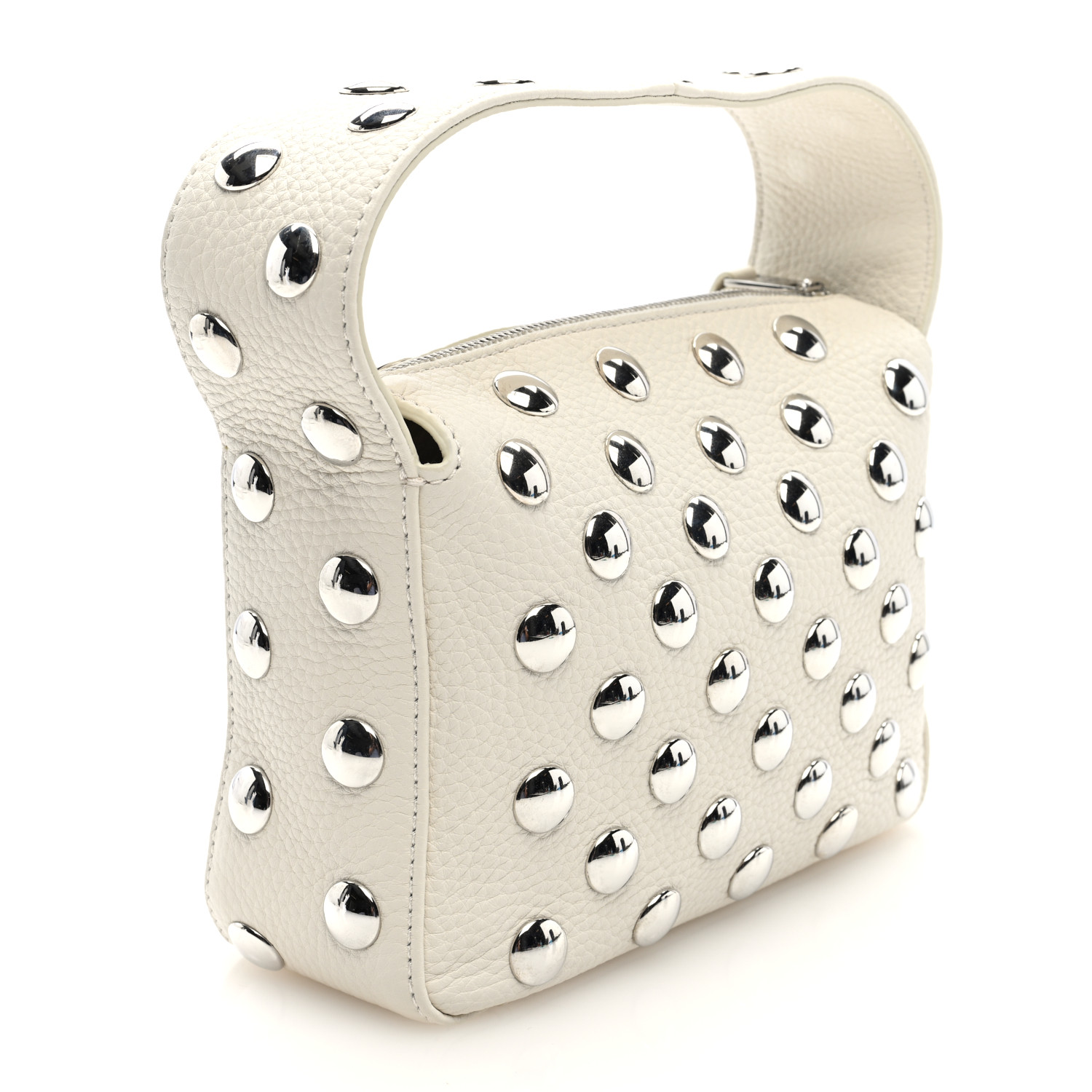 【VIP】KHAITE スモールエレナバッグ カーフレザー ハンドバッグ Small Elena Bag in Off-White Leather with Studs – KHAITE