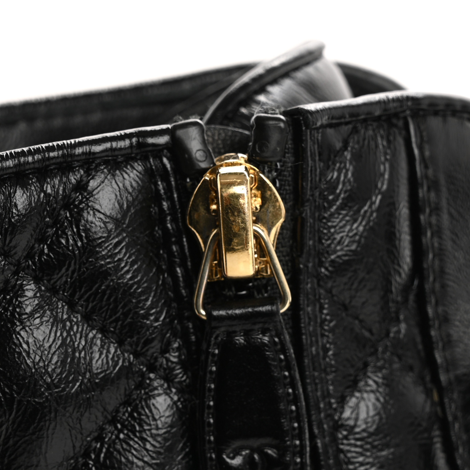 CHANEL Shiny Calfskin Patent Quilted Chain Lace Up Combat