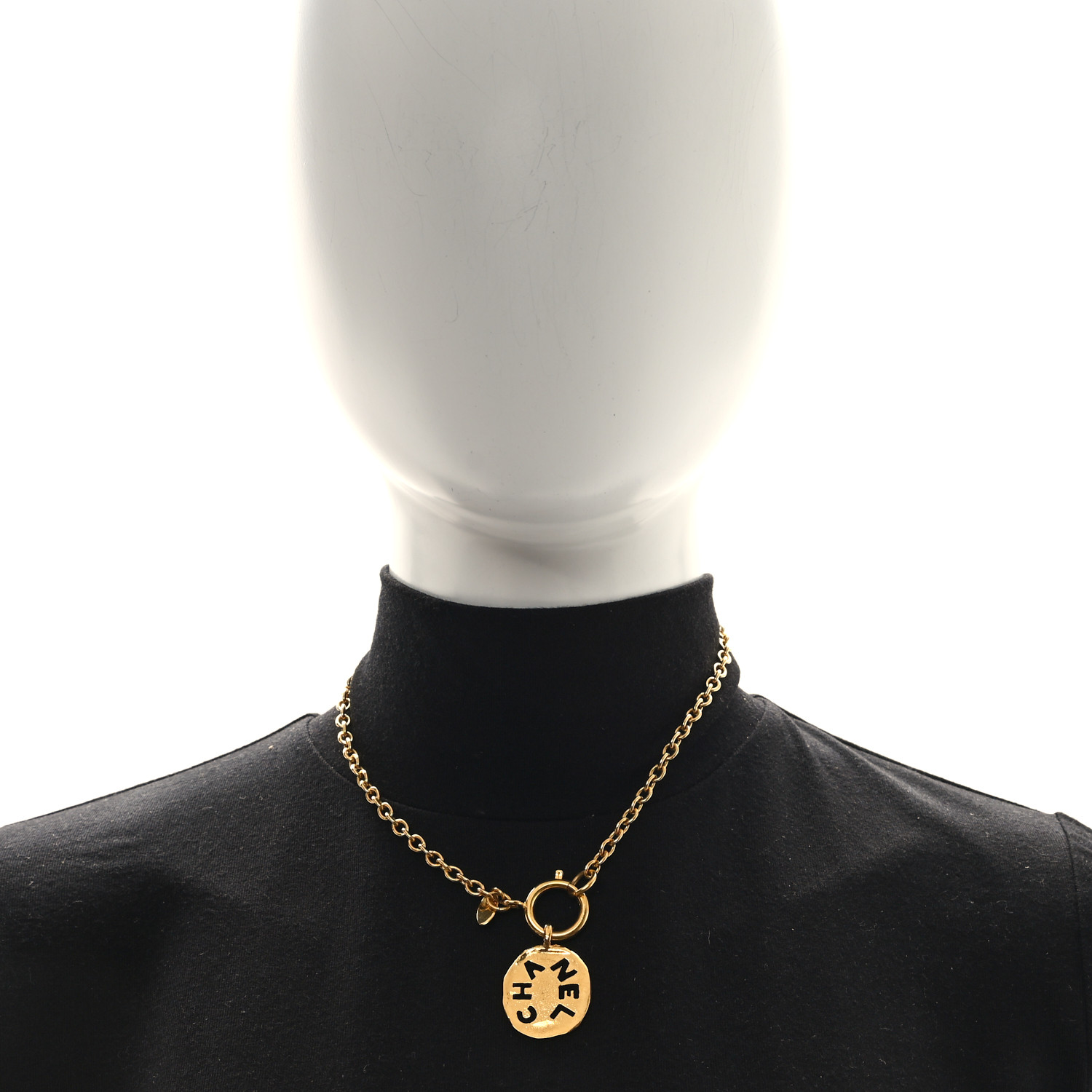 CHANEL Logo Cut Out Chain Choker Necklace Gold 1683068