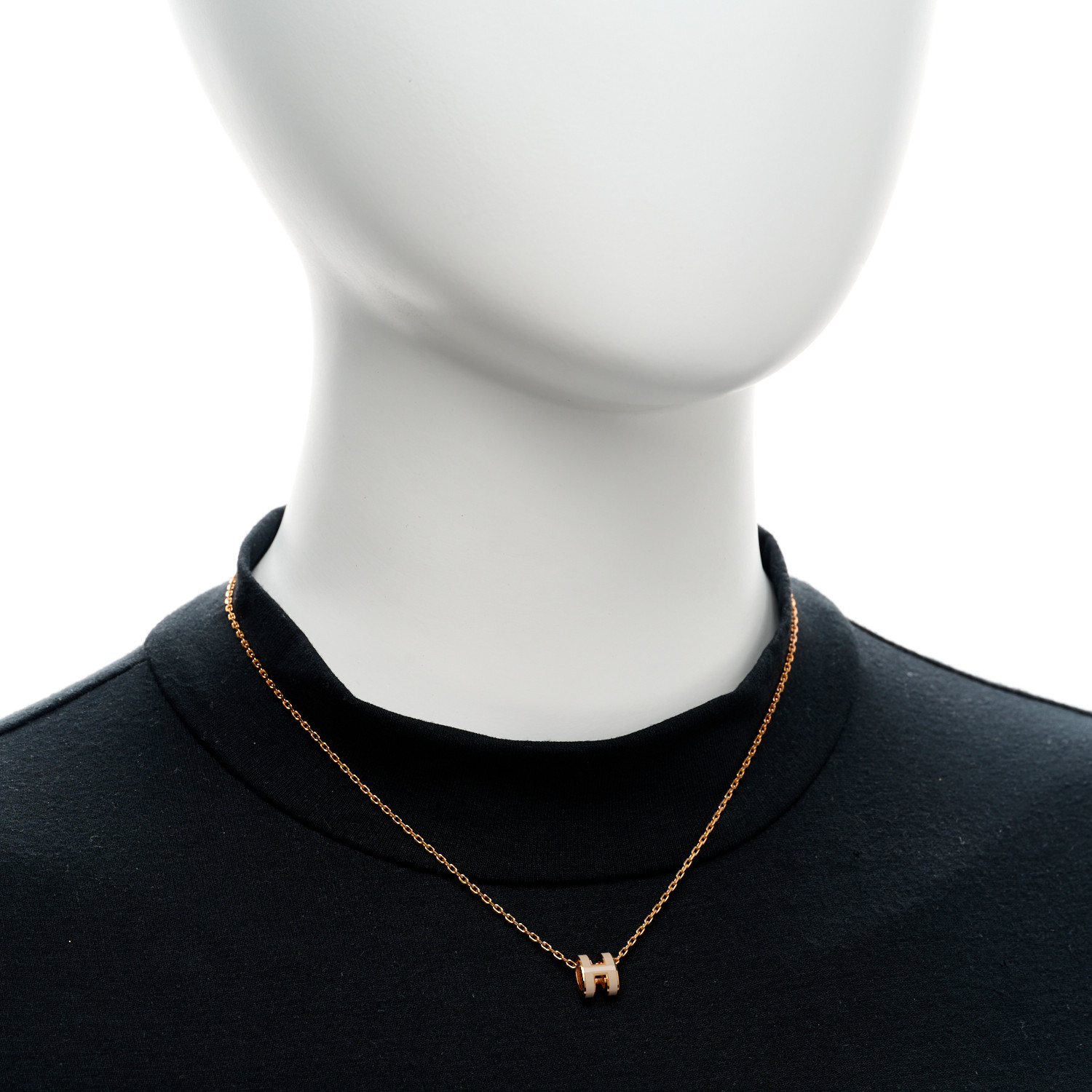 HERMES Lacquered Rose Gold Mini Pop H Pendant Necklace