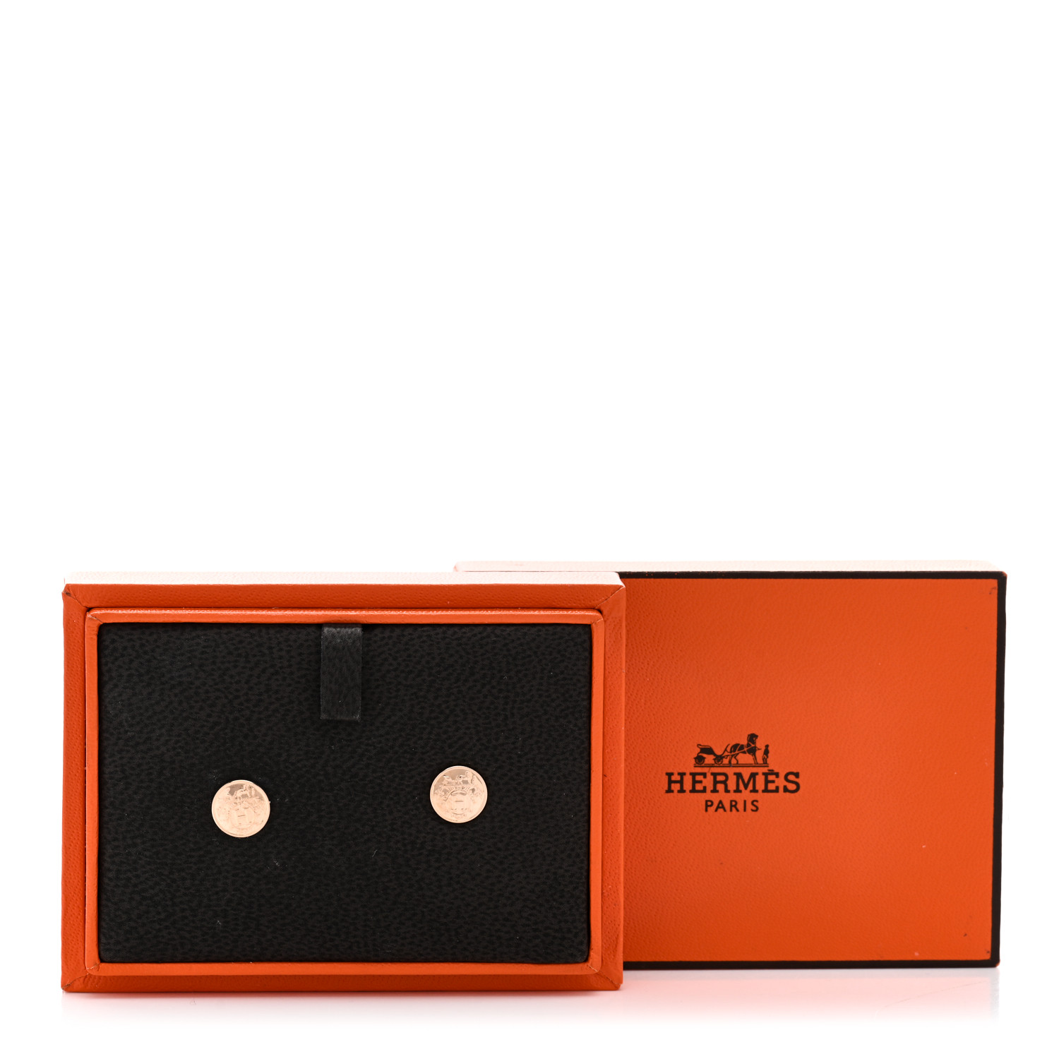 HERMES 18K Rose Gold TPM Ex-Libris Stud Earrings 1685395