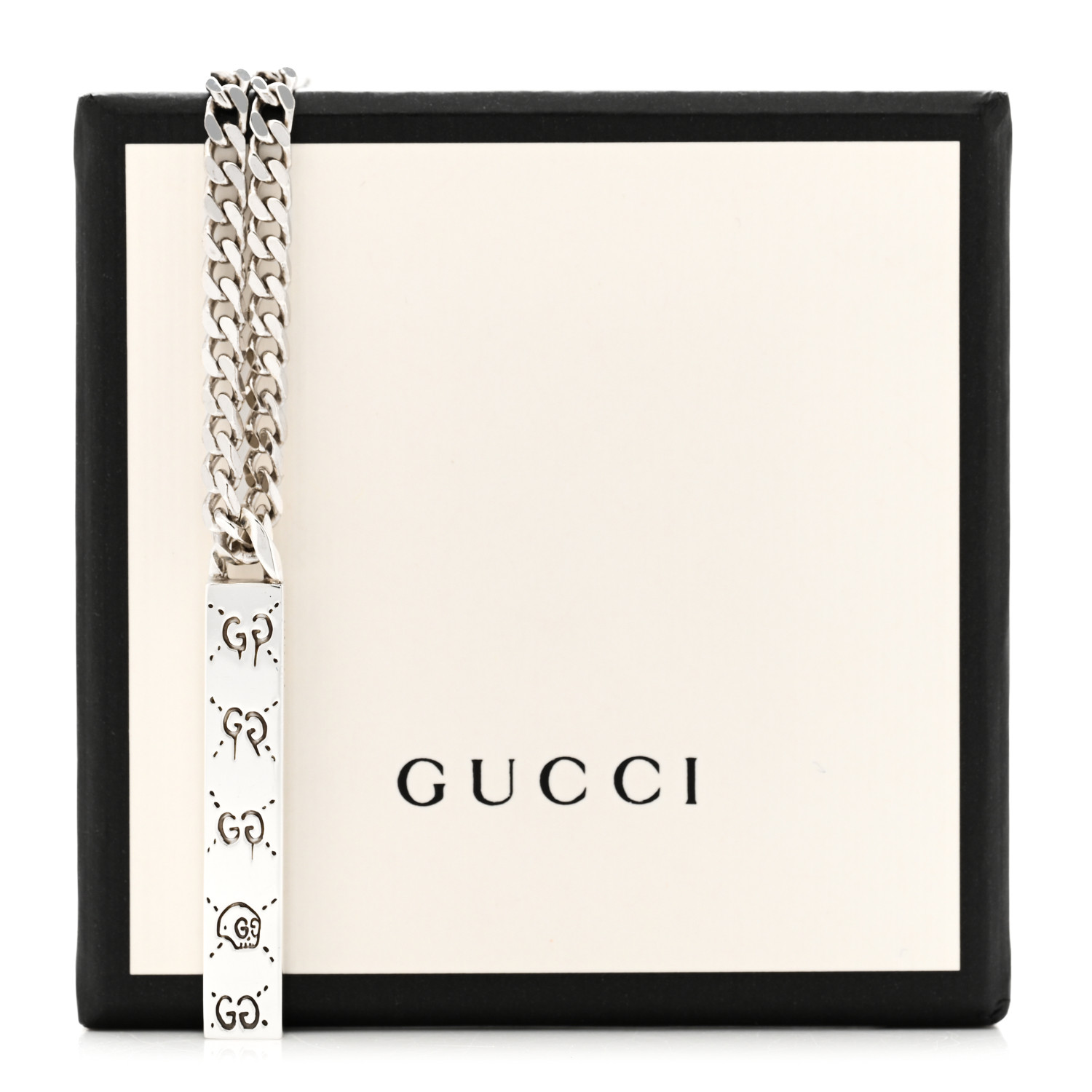 GUCCIのパズル GUCCI Sterling Silver Gucci Ghost Bar Pendant Necklace