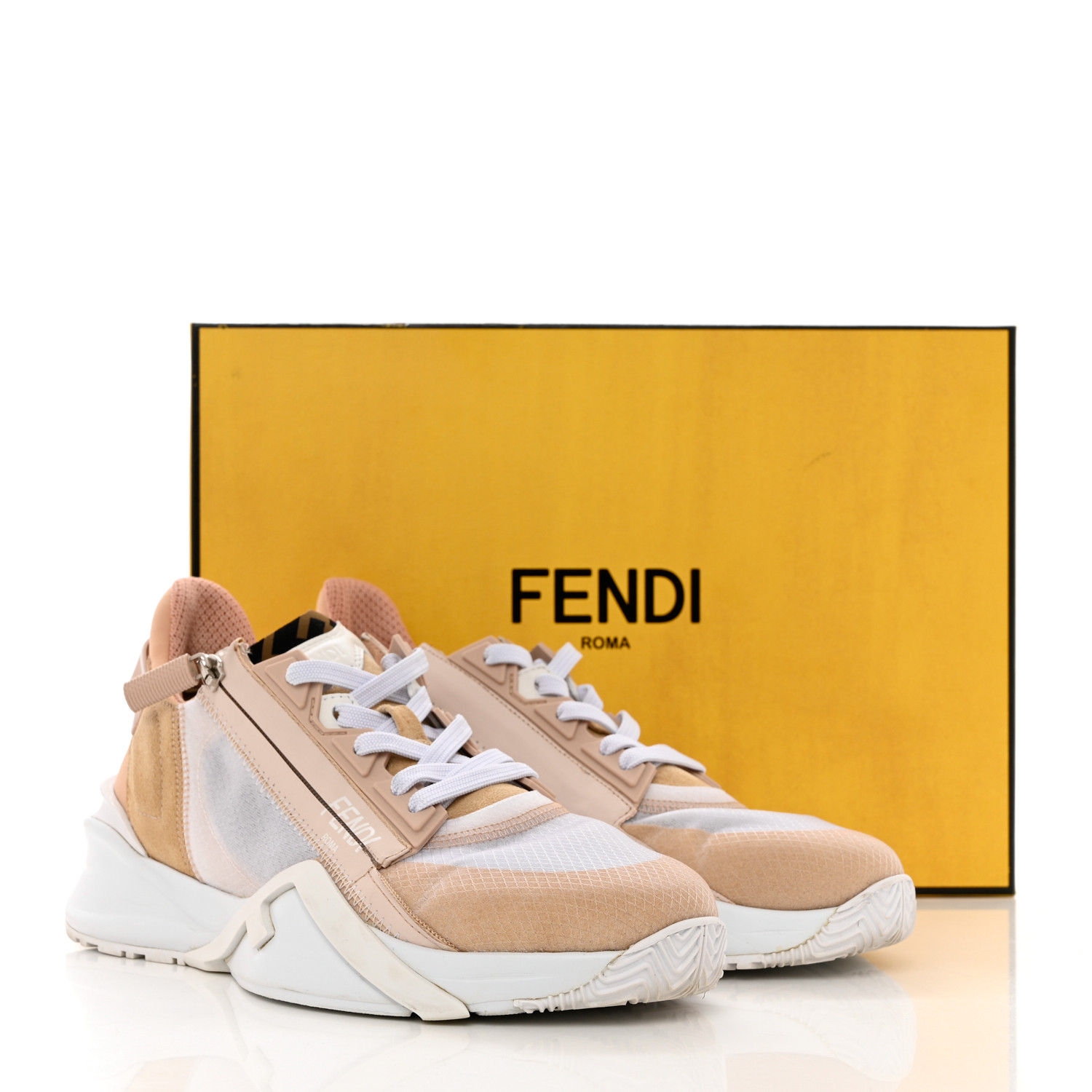 スニーカー FENDI Ivory mesh and suede Fendi Flow sneakers Fendi Flow Colorblock Suede Runner Sneakers | Neiman Marcus