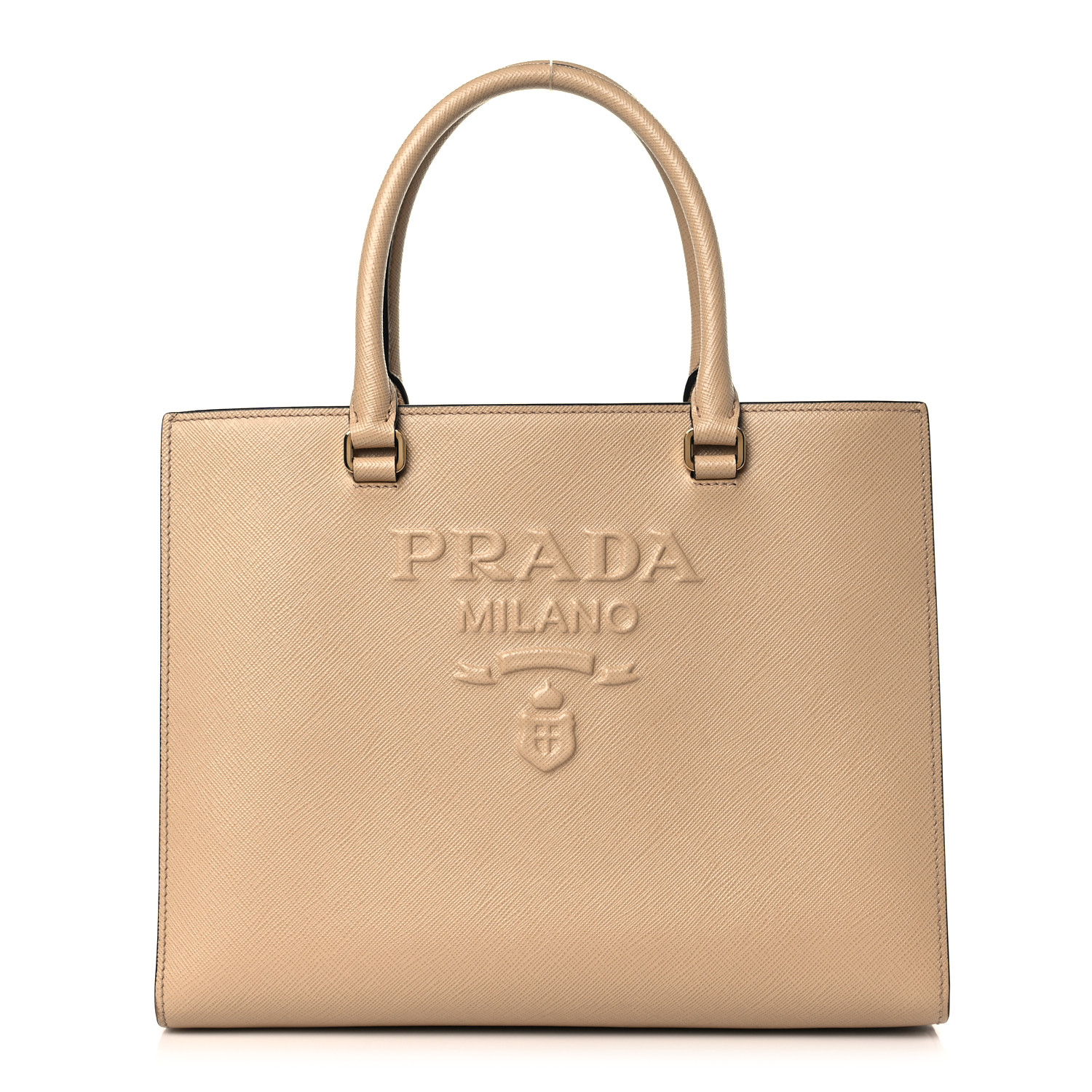 PRADA Saffiano Lux Logo Embossed Medium Shoulder Tote