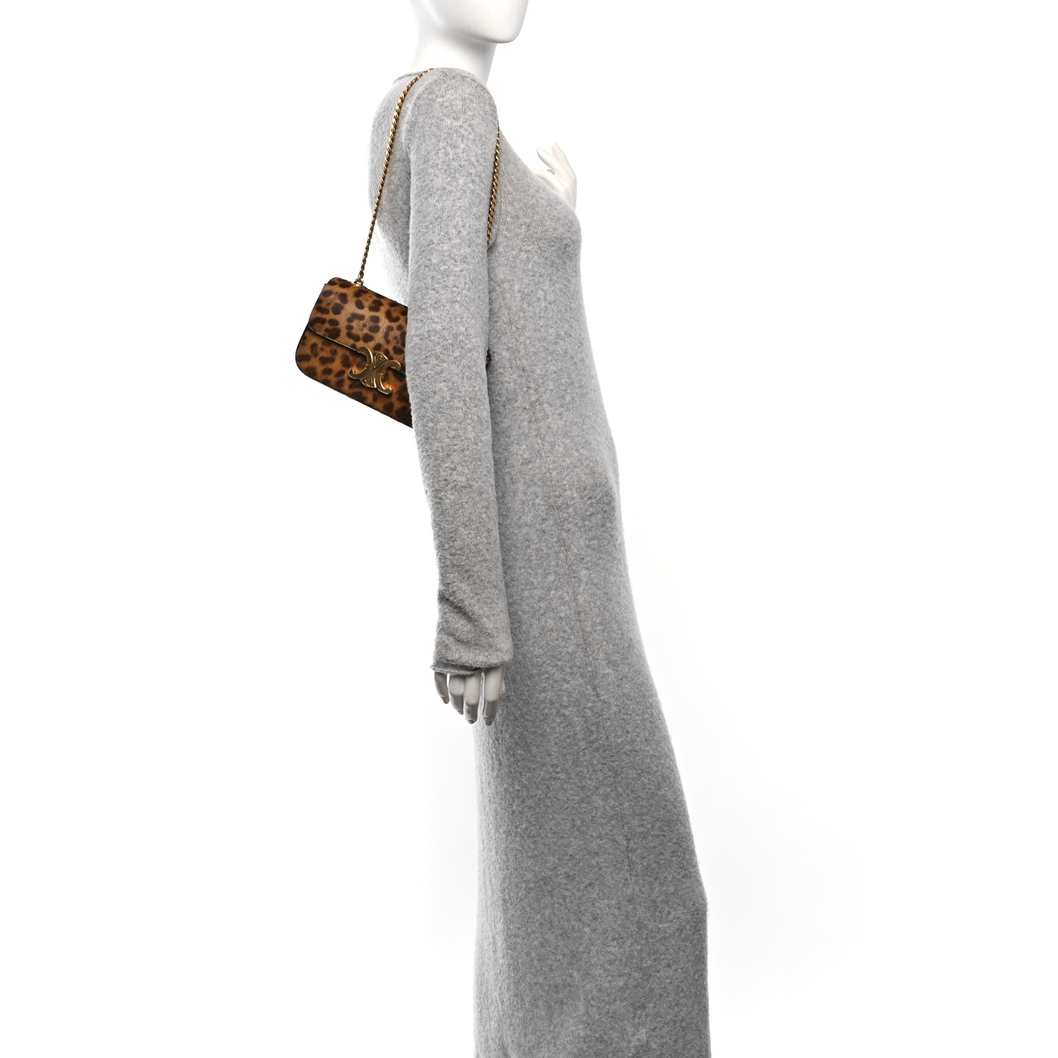 CELINE Pony Hair Leopard Print Triomphe Chain Shoulder Bag
