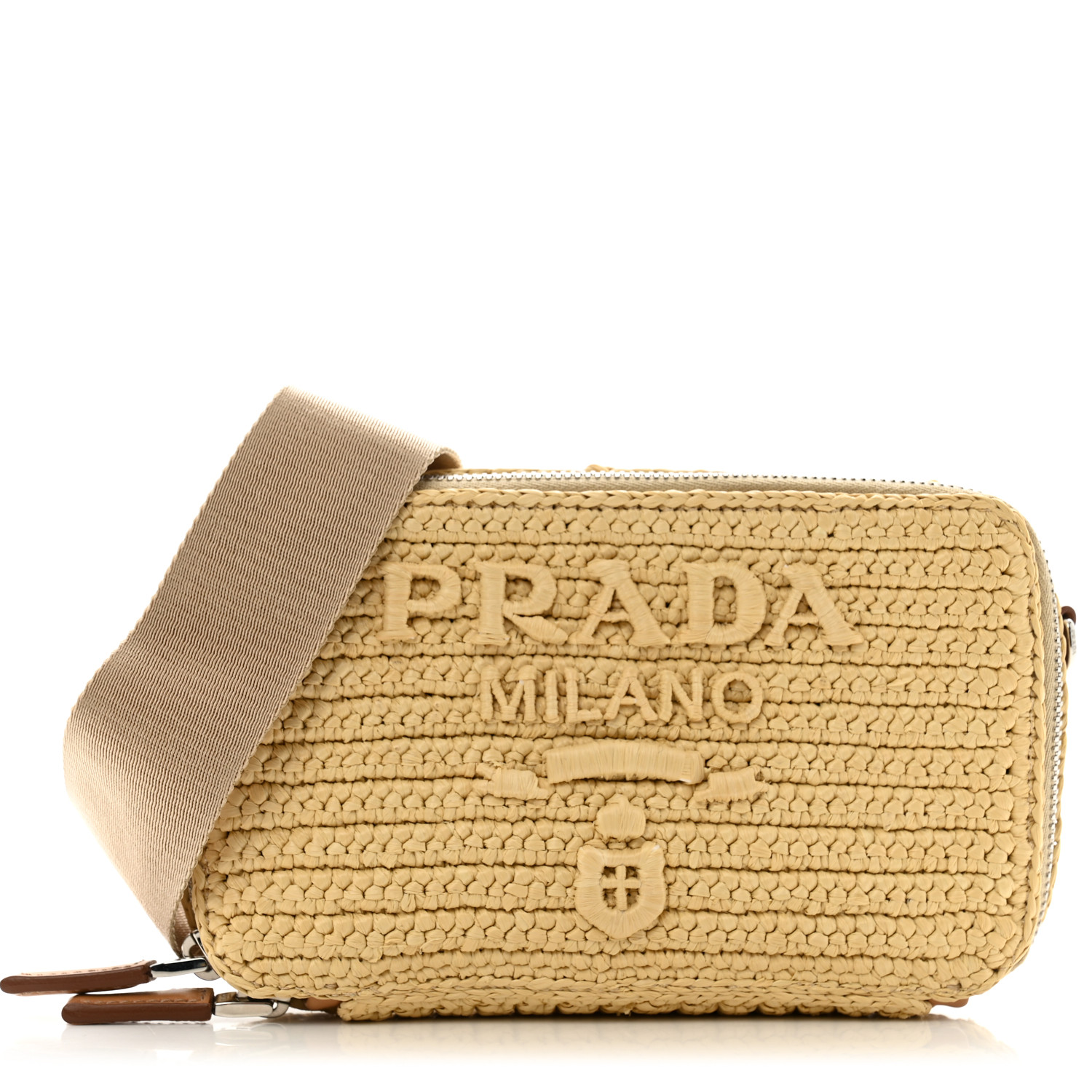 PRADA Yarn Raffia Effect Crochet Brique Crossbody Bag