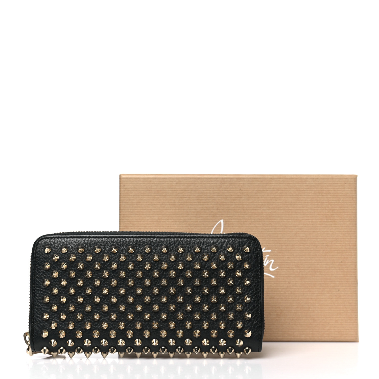 CHRISTIAN LOUBOUTIN Calfskin Panettone Spiked Zip Around