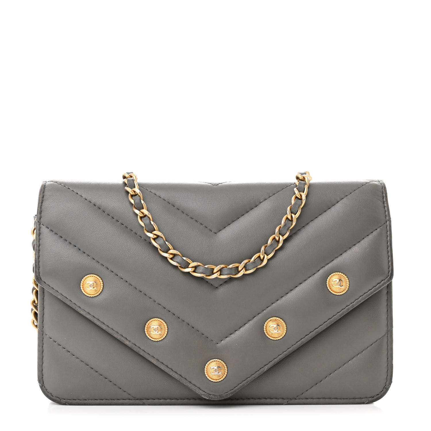 【ヴィンテージ】Rank:B☆Chanel Grey Quilted Chain 長財布 ヴィンテージ】Rank:B☆Chanel Grey Quilted Chain 長財布