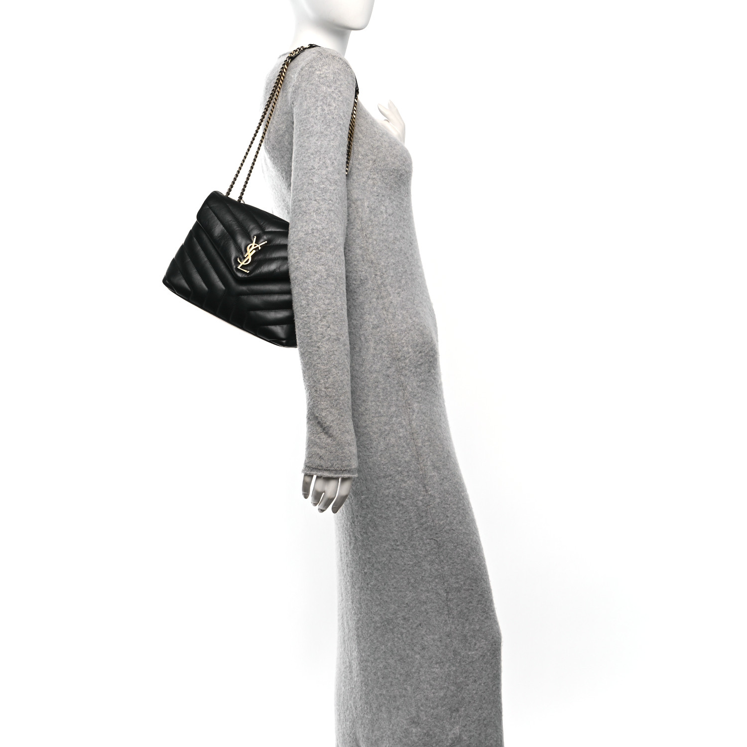 SAINT LAURENT Calfskin Y Quilted Monogram Small Loulou Chain