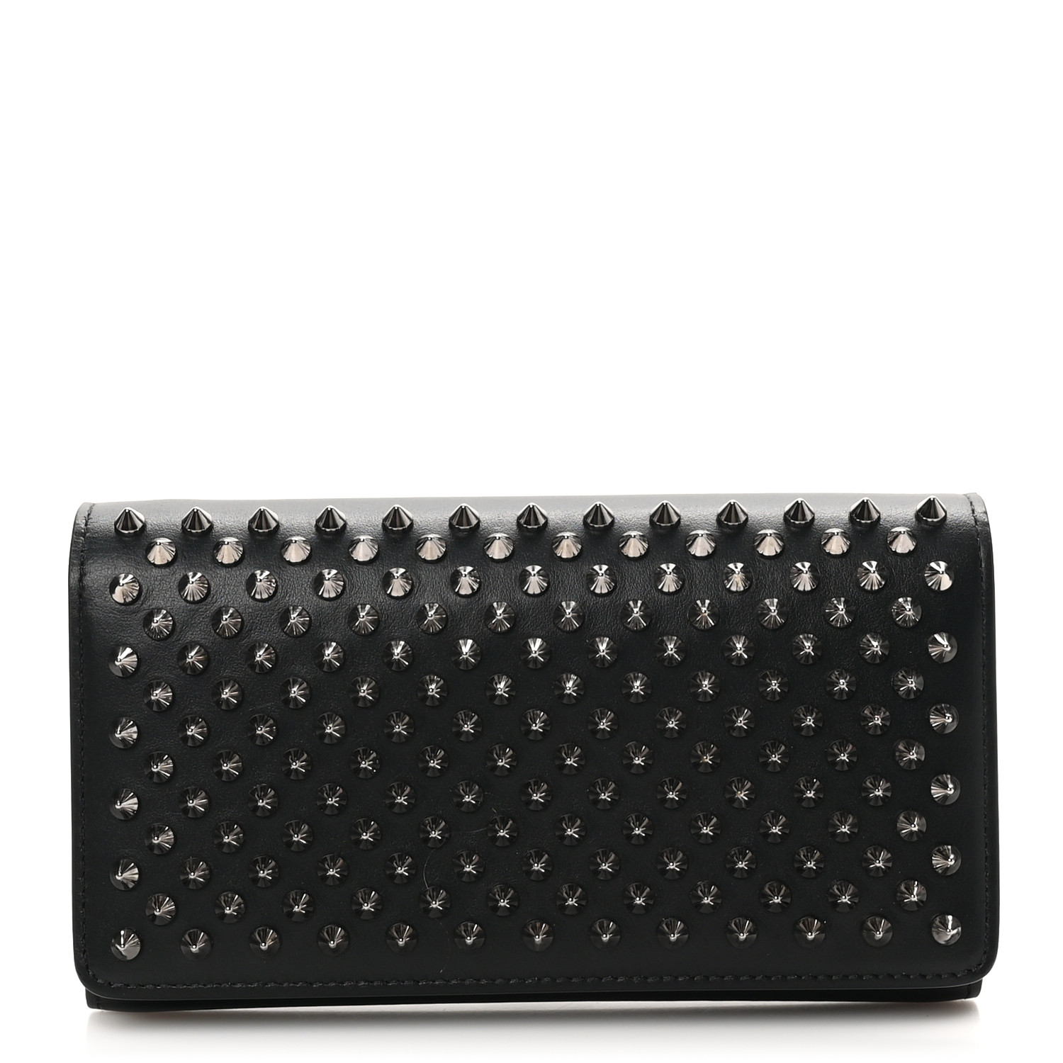 CHRISTIAN LOUBOUTIN Calfskin Spikes Macaron Wallet Black
