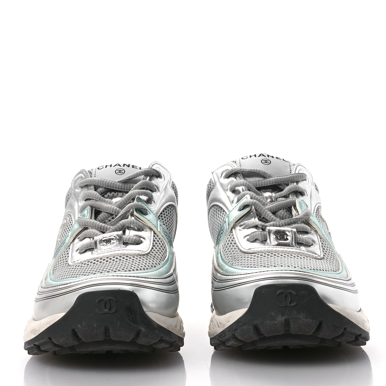 シャネル　186 CHANEL Fabric Laminated Calfskin Stretch CC Sneakers 40