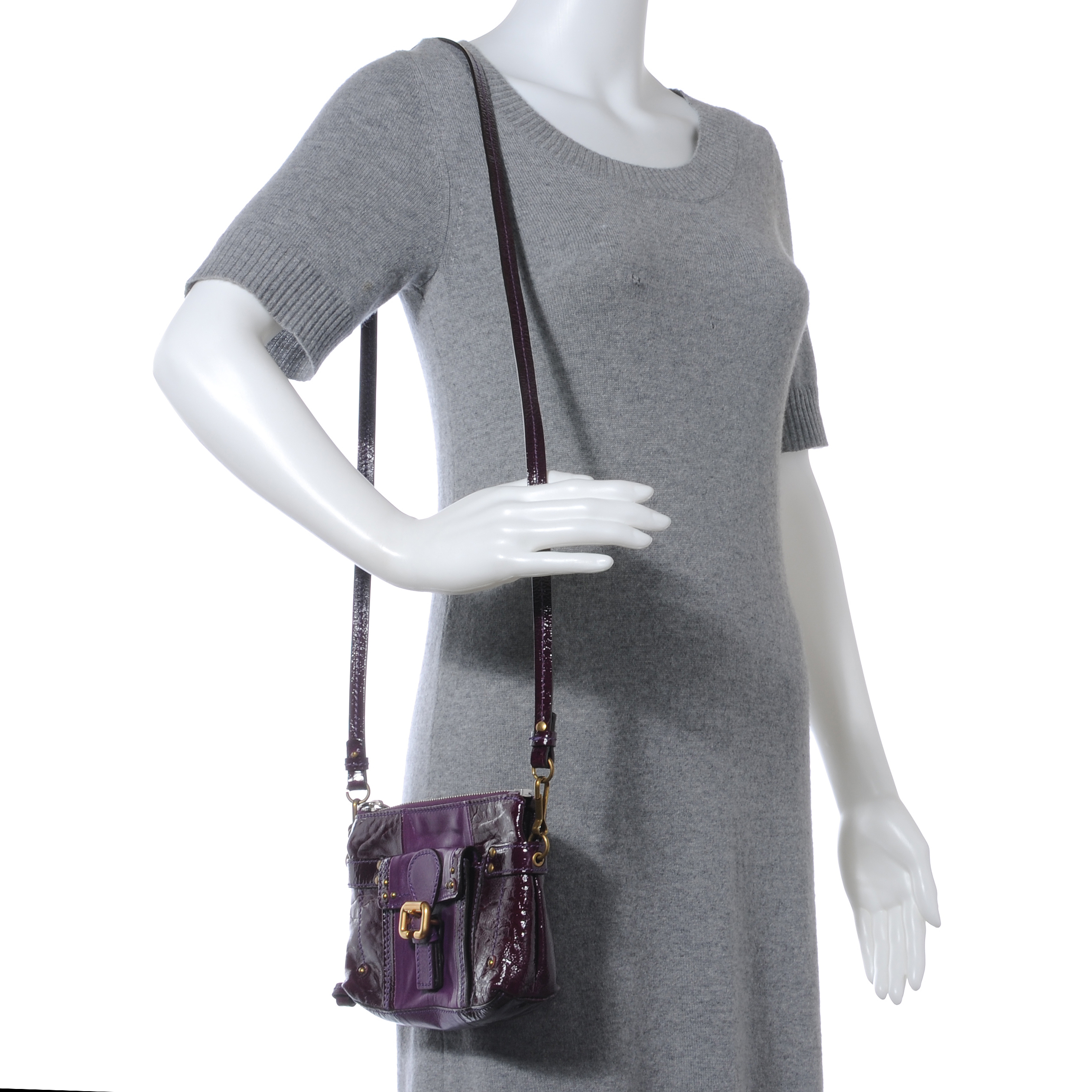 CHLOE Patent Leather Paddington Pochette Bag Dark Purple