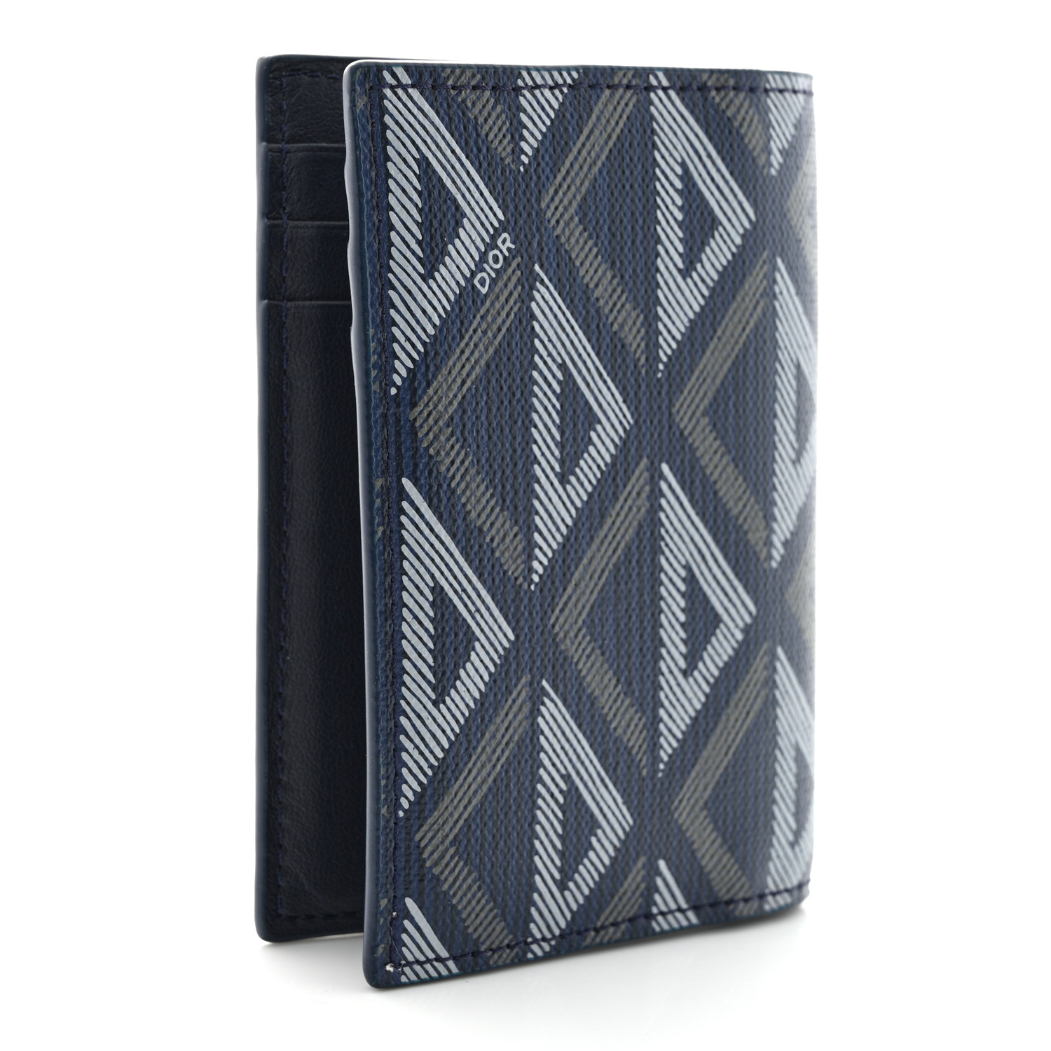 CHRISTIAN DIOR Calfskin CD Diamond Canvas Bi-Fold Card