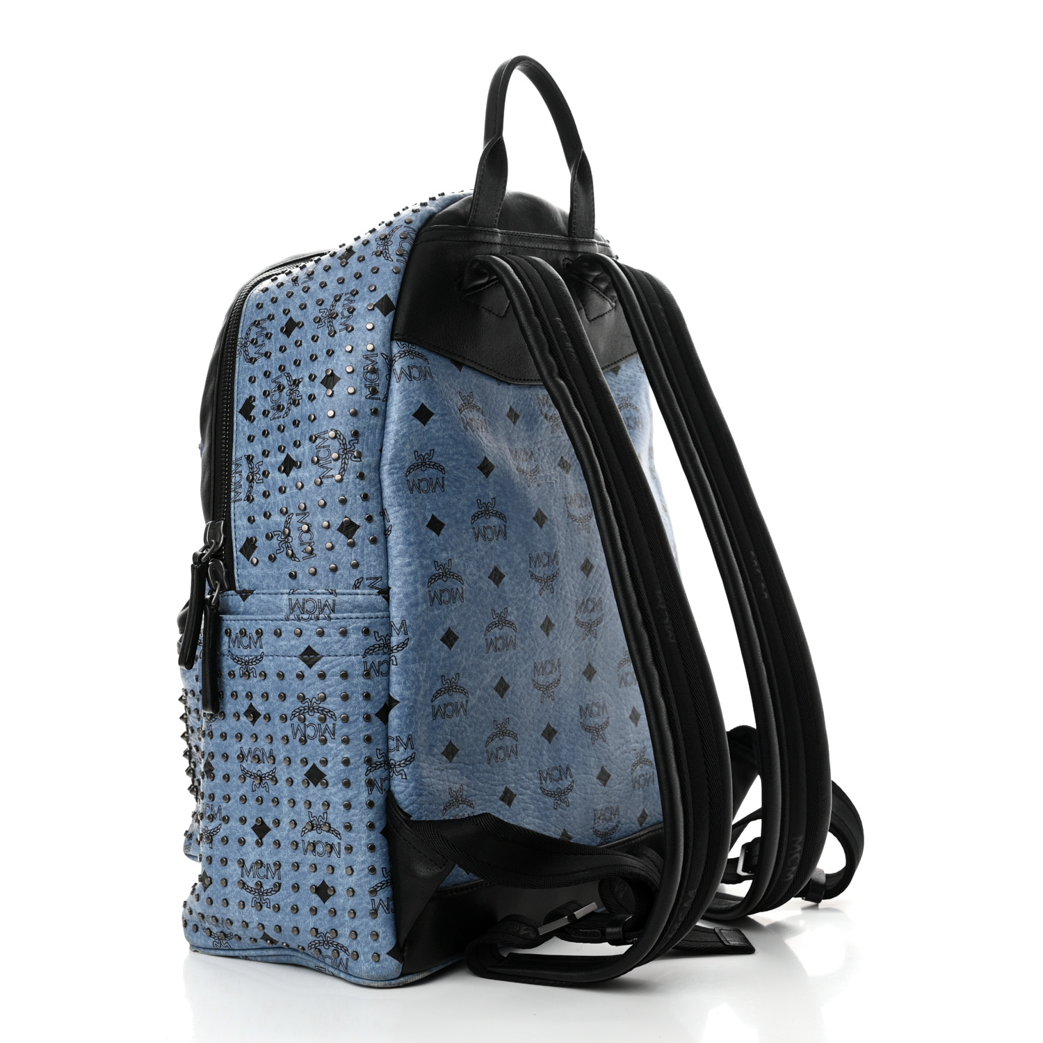 MCM Visetos Studded Medium Backpack Blue 3