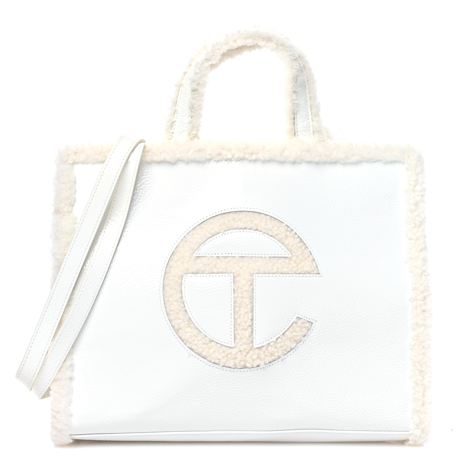 TELFAR X UGG Crinkle Patent Shearling Medium Shopping Bag