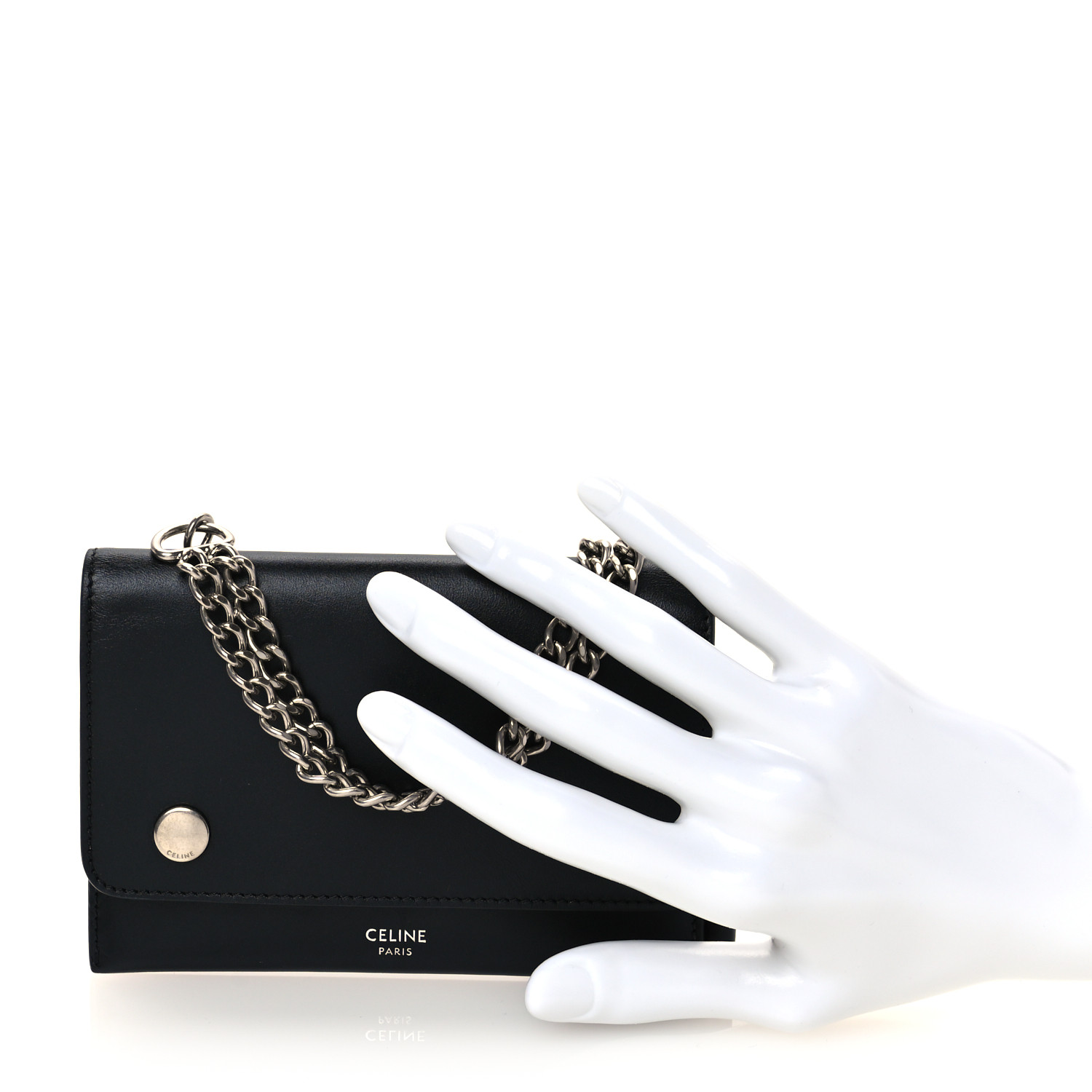 CELINE Smooth Calfskin Biker Wallet On Chain Black 1559630
