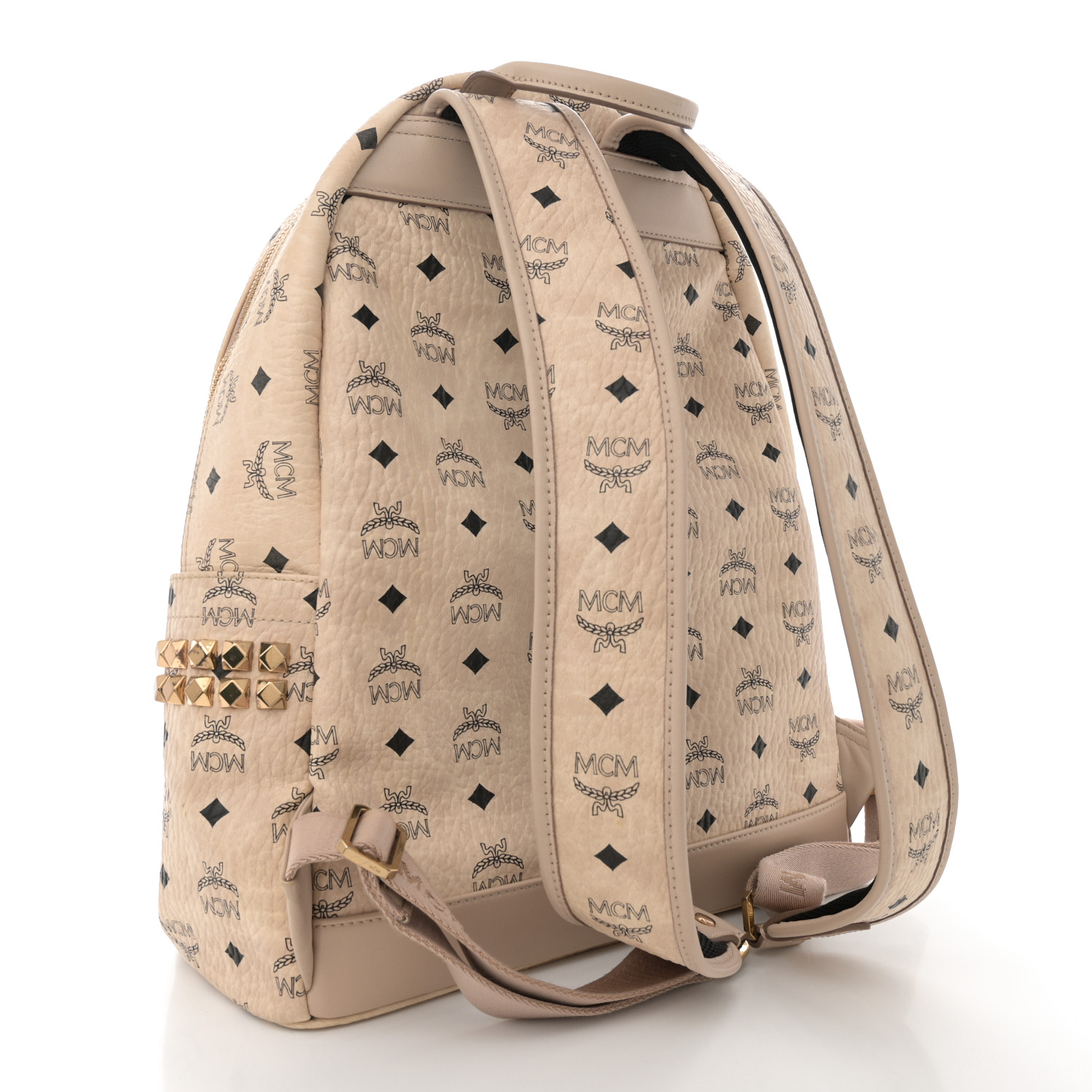 MCM Visetos Medium Studded Stark Backpack Beige 3