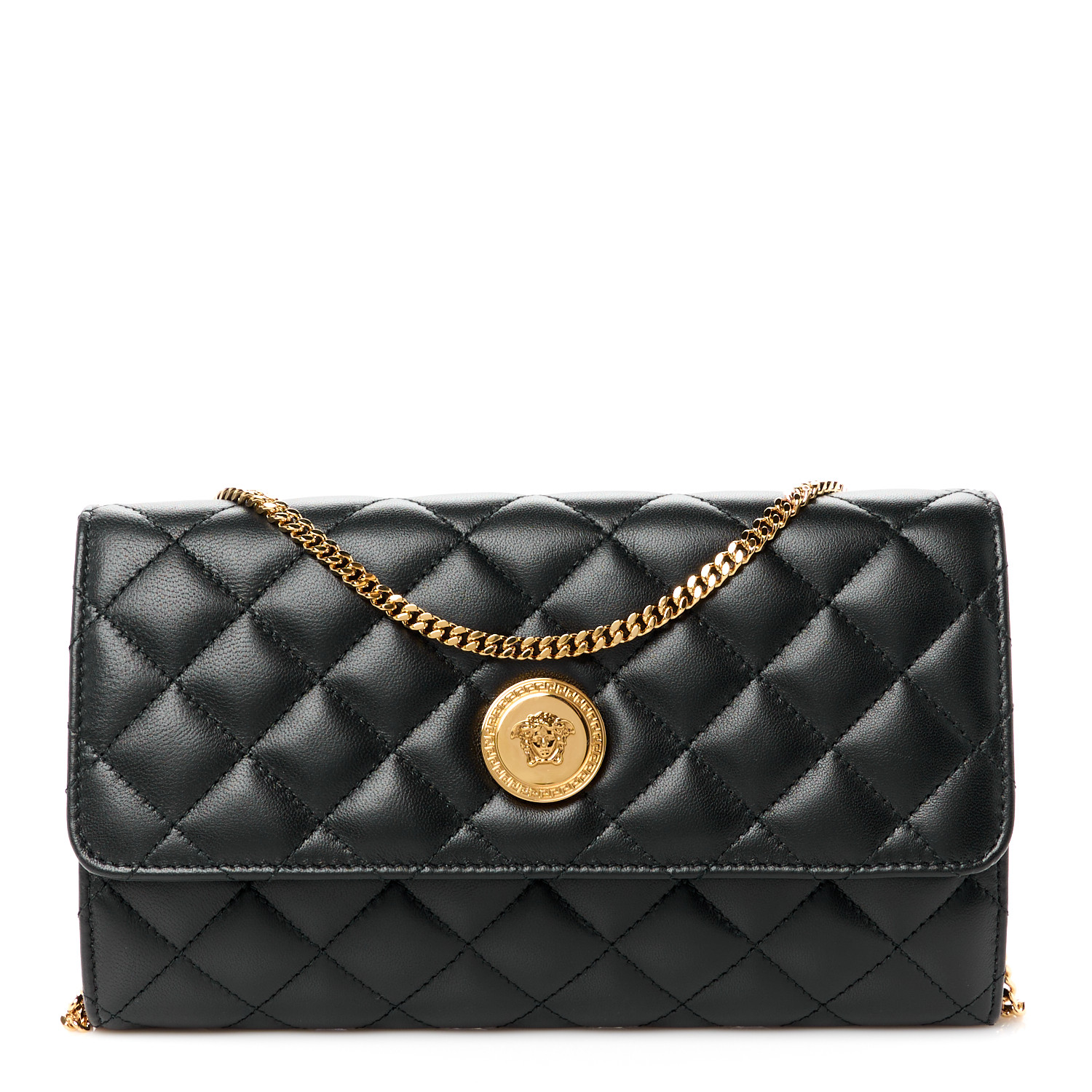 【VERSACE】Medusa-Plaque Quilted Wallet(送料込み) VERSACE Lambskin Quilted Medusa Wallet On Chain Crossbody