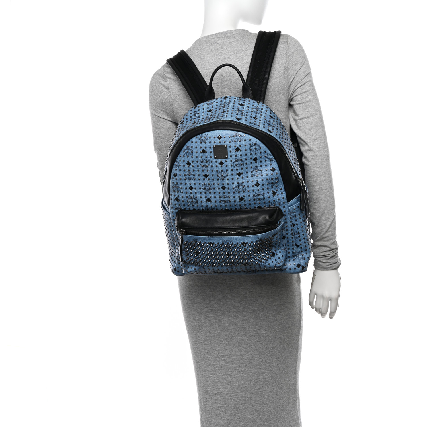 MCM Visetos Studded Medium Backpack Blue 2