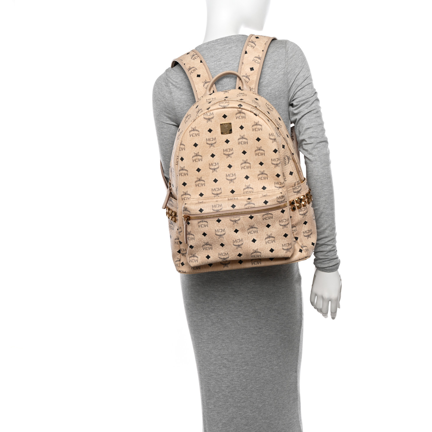 MCM Visetos Medium Studded Stark Backpack Beige 2