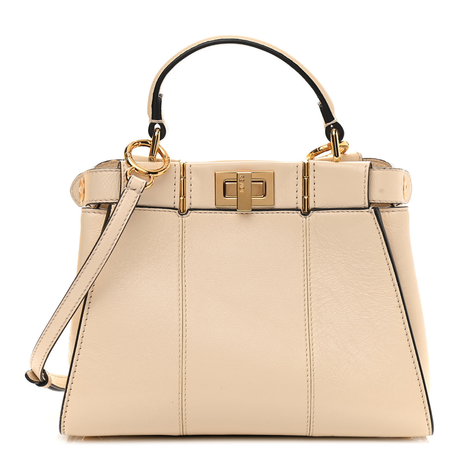 FENDI ミッツァ FENDI Agnello Old Shine Mini Peekaboo Iconic Satchel Camelia