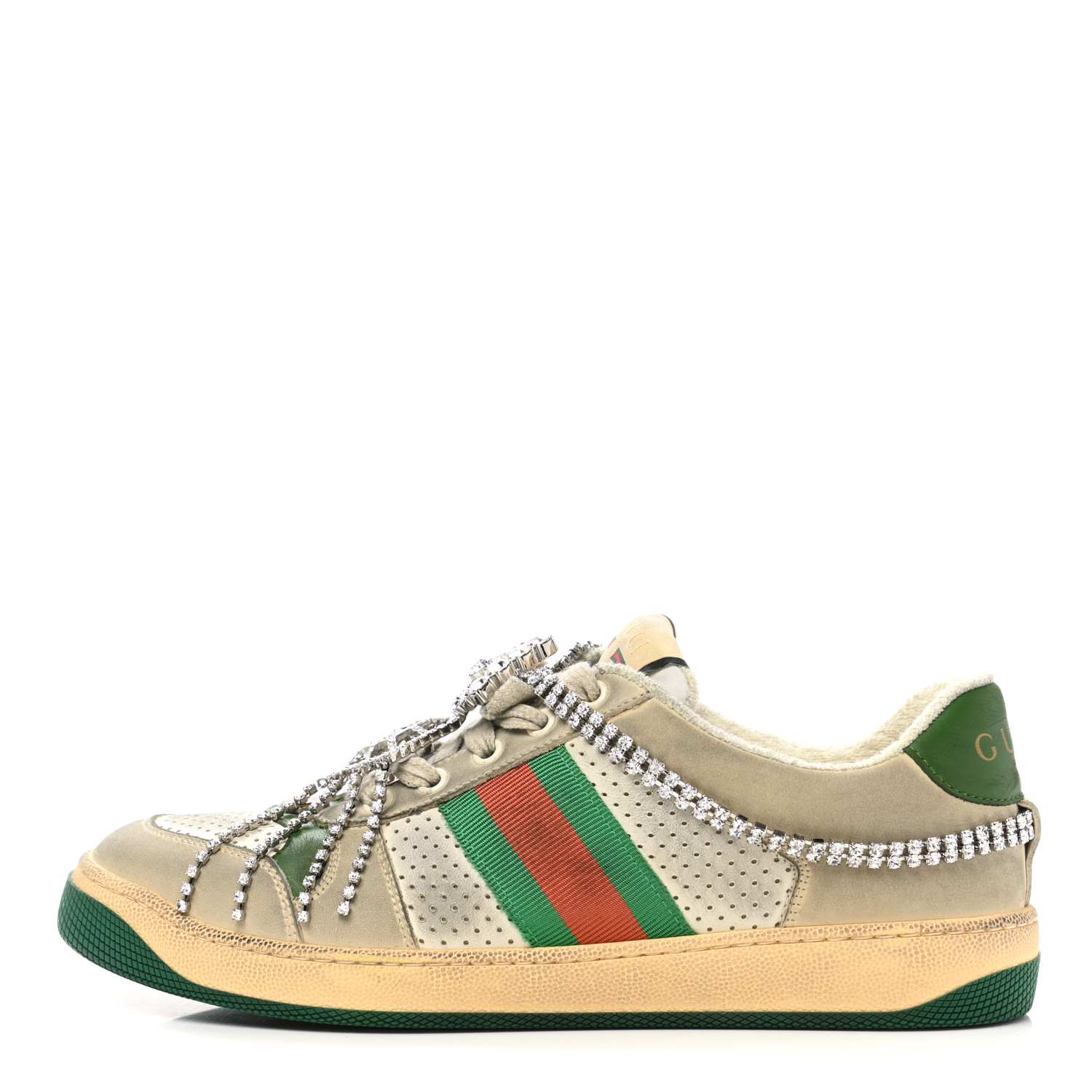 GUCCI Nubuck Calfskin Web Removable Crystals Mens Screener