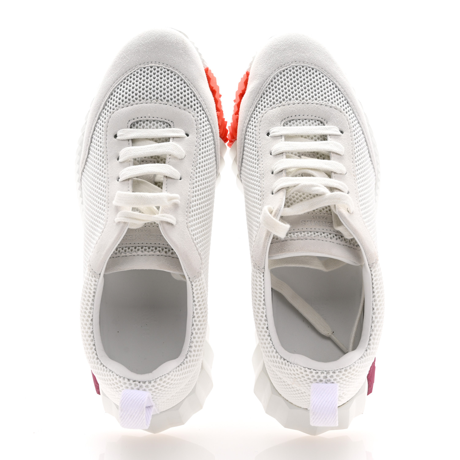 HERMES Air Mesh Suede Goatskin Bouncing Sneakers 38 White