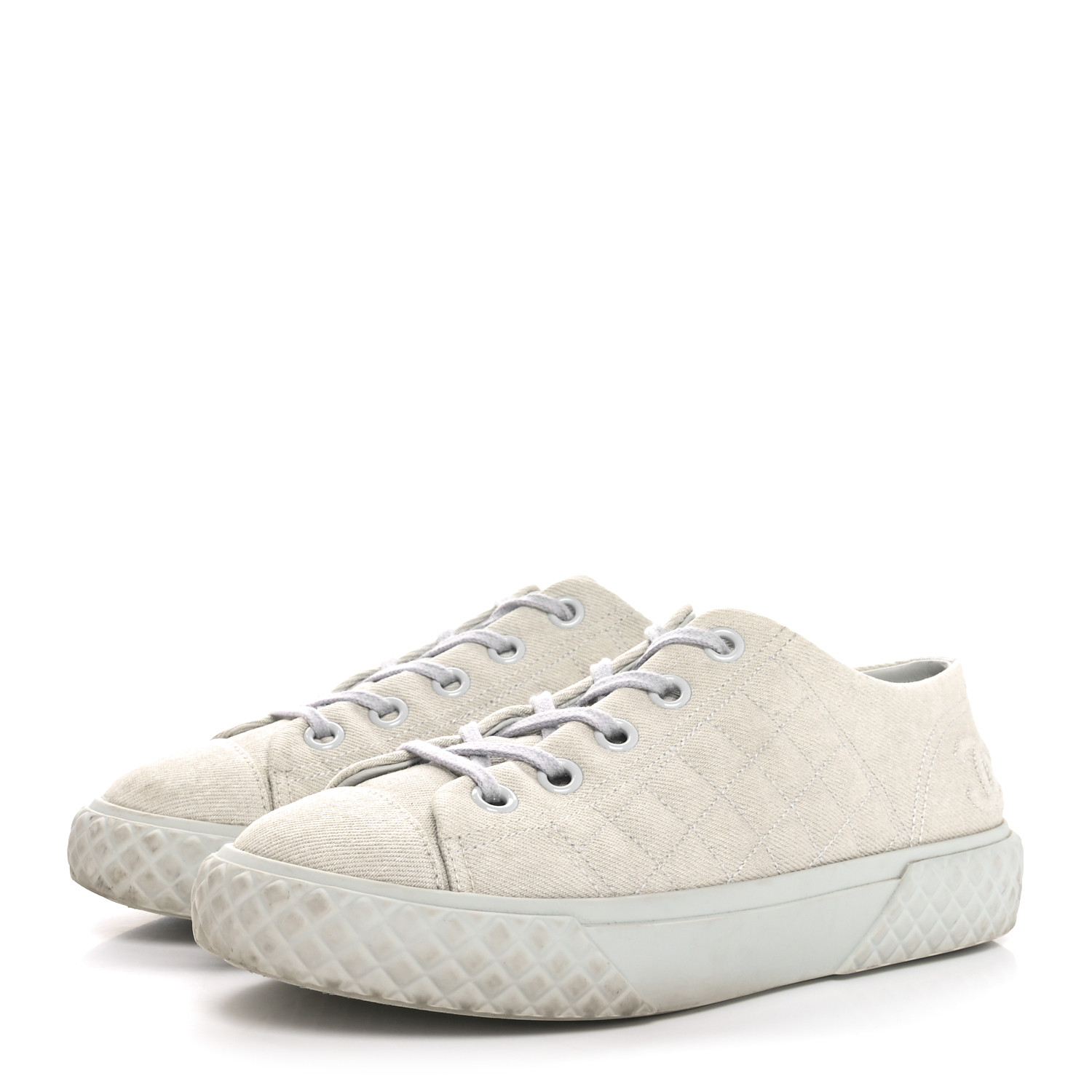 CHANEL Denim Quilted Sneakers 36.5 Light Blue 1631316